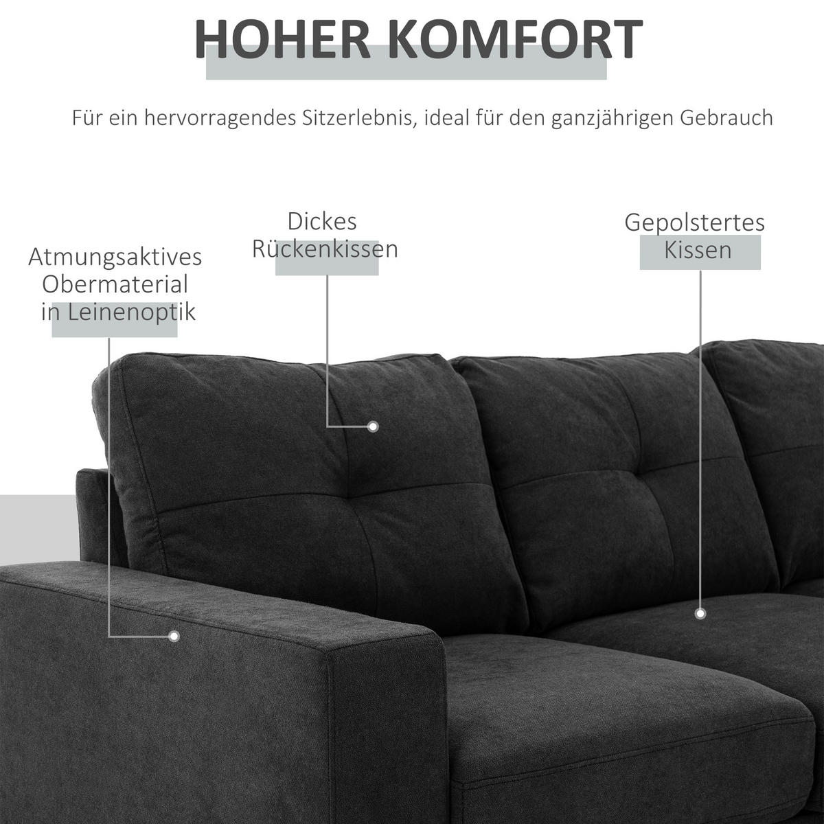 ECKSOFA Eckcouch in L-Form, Eckgarnitur in Leinenoptik Couchgarnitur Schwarz - Schwarz, Textil (136/193cm) - HOMCOM