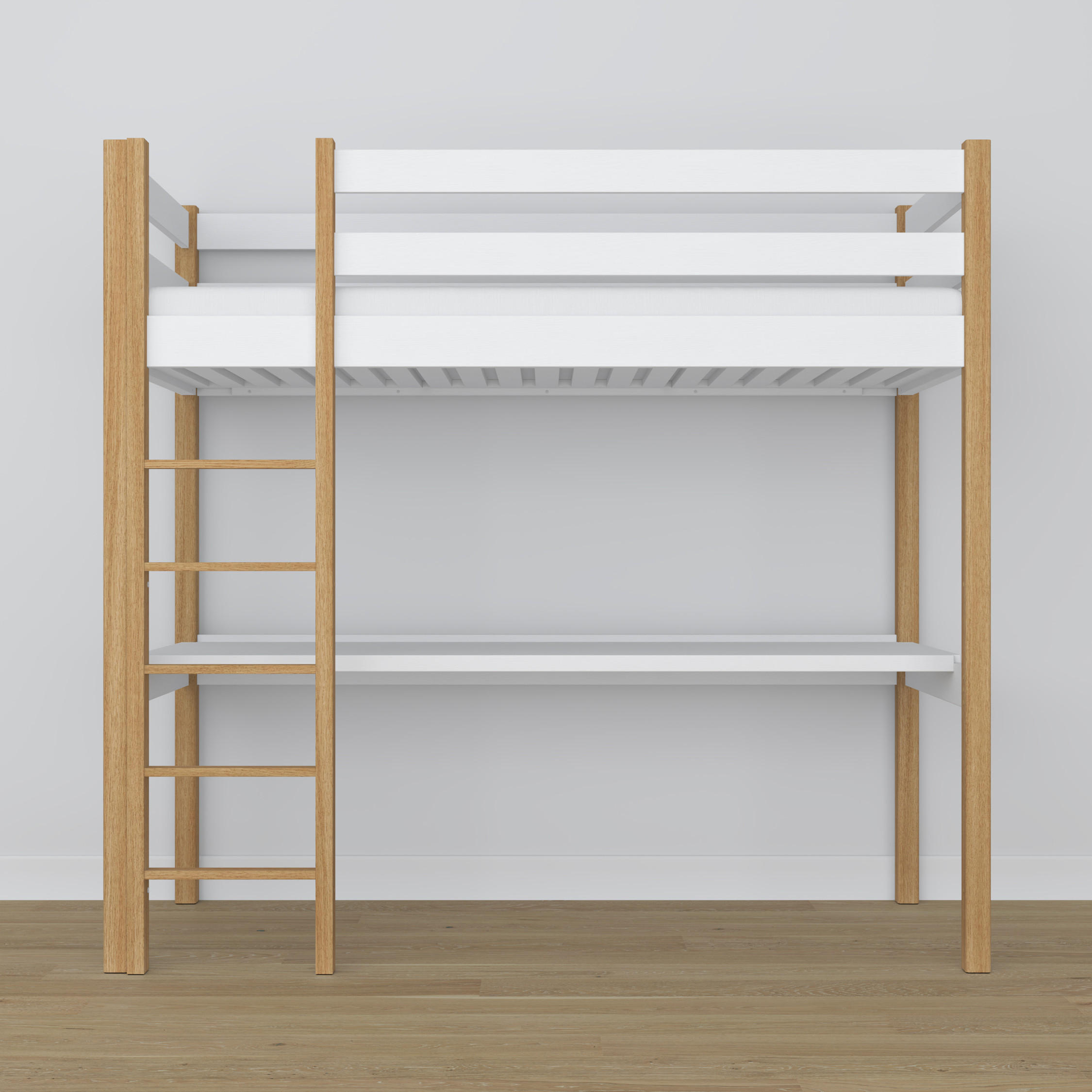 HOCHBETT N05 mit Schreibtisch Weiß / Eiche Natur 90/190 - Eiche Artisan/Weiß, Naturmaterialien/Holz (90/190cm) - N-Wood