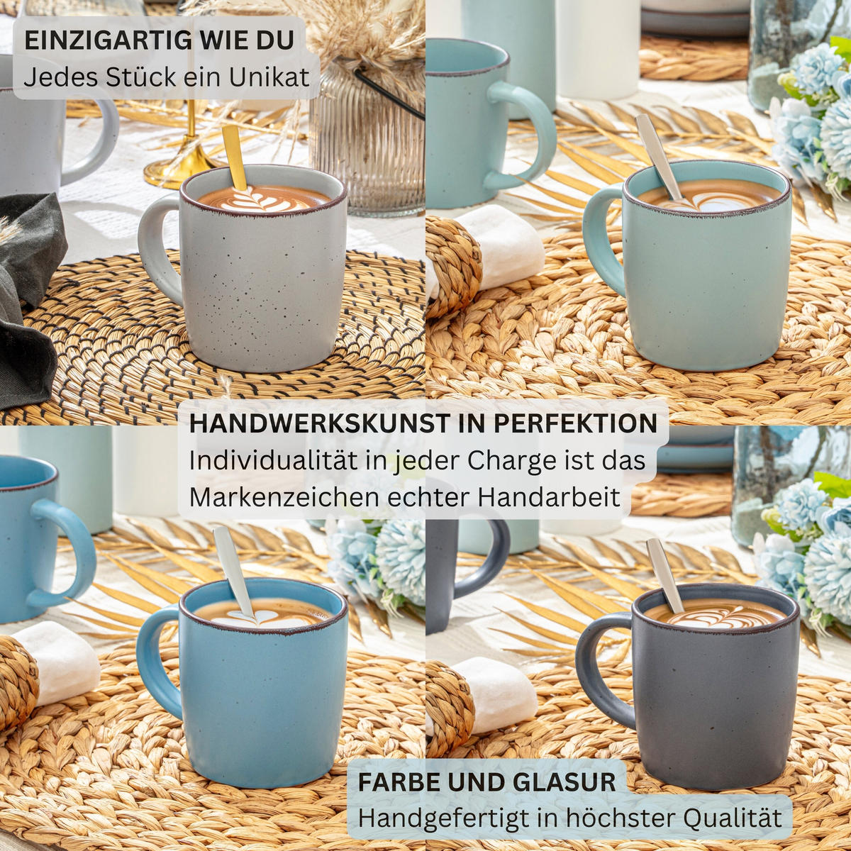 KAFFEEBECHER BOMBAY SKY SHADES - 4 teilig aus Steingut - Hellgrau/Hellblau, Stein (0.8L) - Sänger
