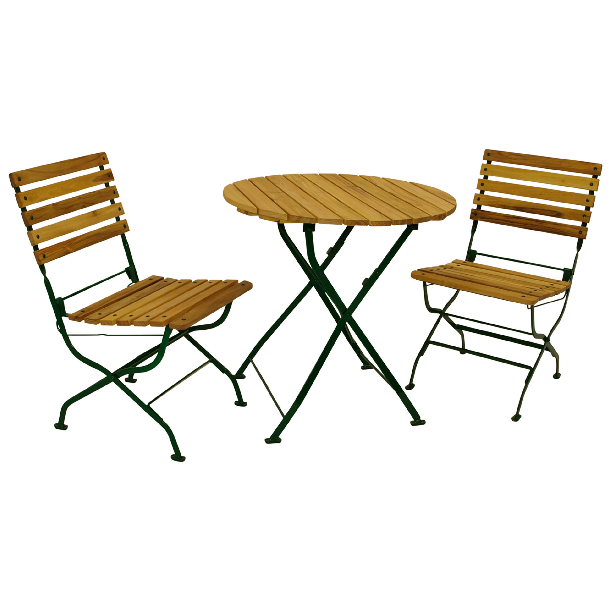 SITZGRUPPE Newcastle 3-teilig, Gartenmöbel Set 2 Personen - Flachstahl - Robinienholz -Bistrotisch Set mit 2 Stühlen - dunkelgrün - Grün, Holz - TPFGarden