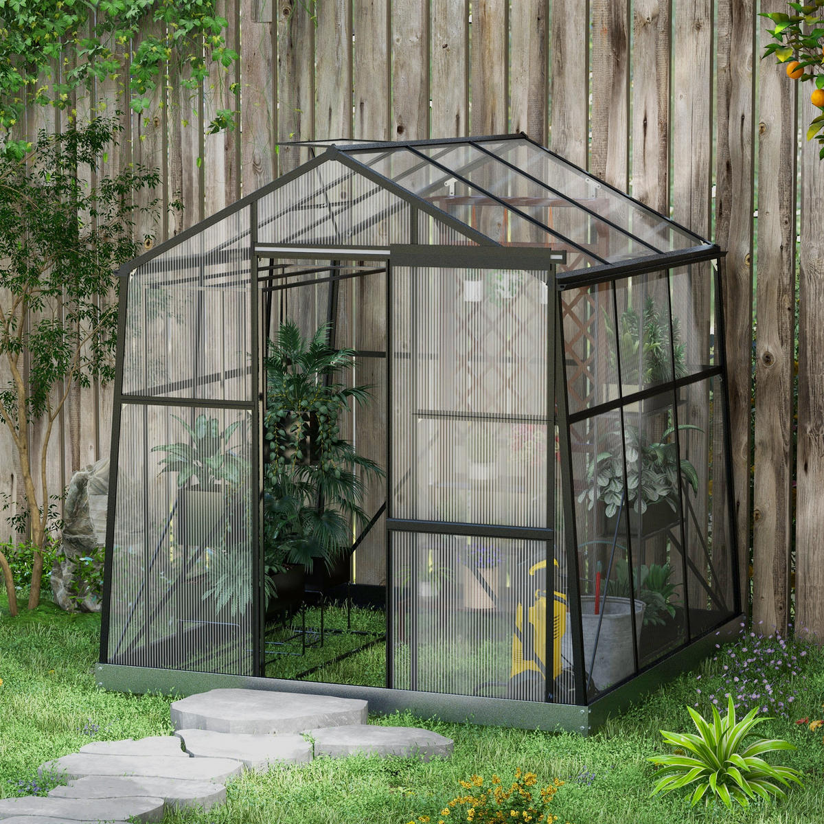 FOLIENGEWÄCHSHAUS, Schwarz, Aluminiumlegierung, Polycarbonat - Schwarz, Metall (192/204/192cm) - Outsunny