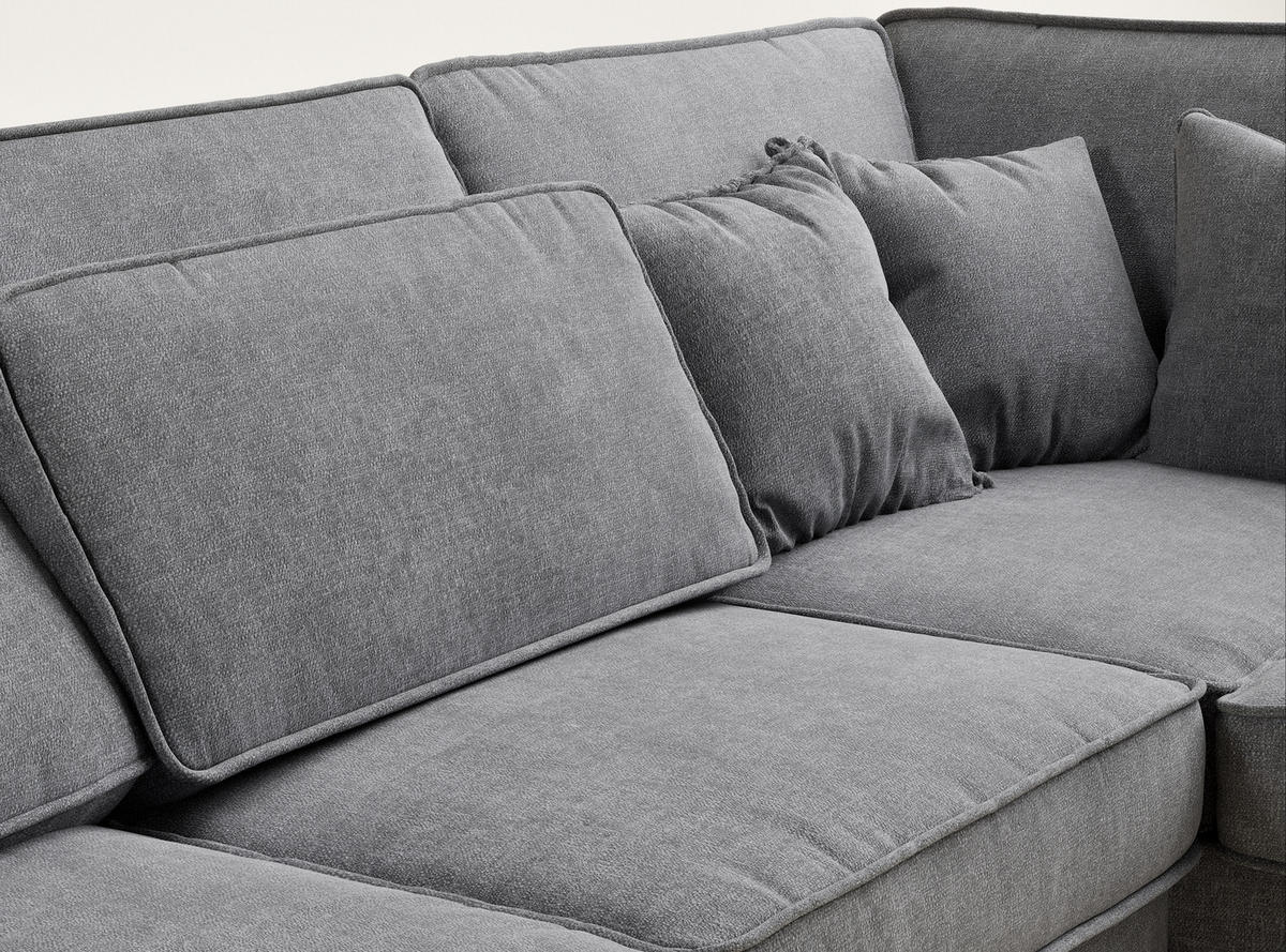 ECKSOFA Kirou Grau Chenille-Stoff - Rechts Seite - Schwarz/Grau, Holz/Holzwerkstoff (311/225cm) - Maison de Reve