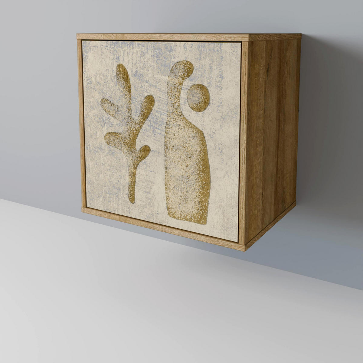 SIDEBOARD SAND SCULPTURES, Eichefarben, 57,5x42x75,5 cm, Goldfarbene Metallfüße - Eichefarben/Goldfarben, Holzwerkstoff/Metall (57.5/75.5/42cm) - SpaceRebels