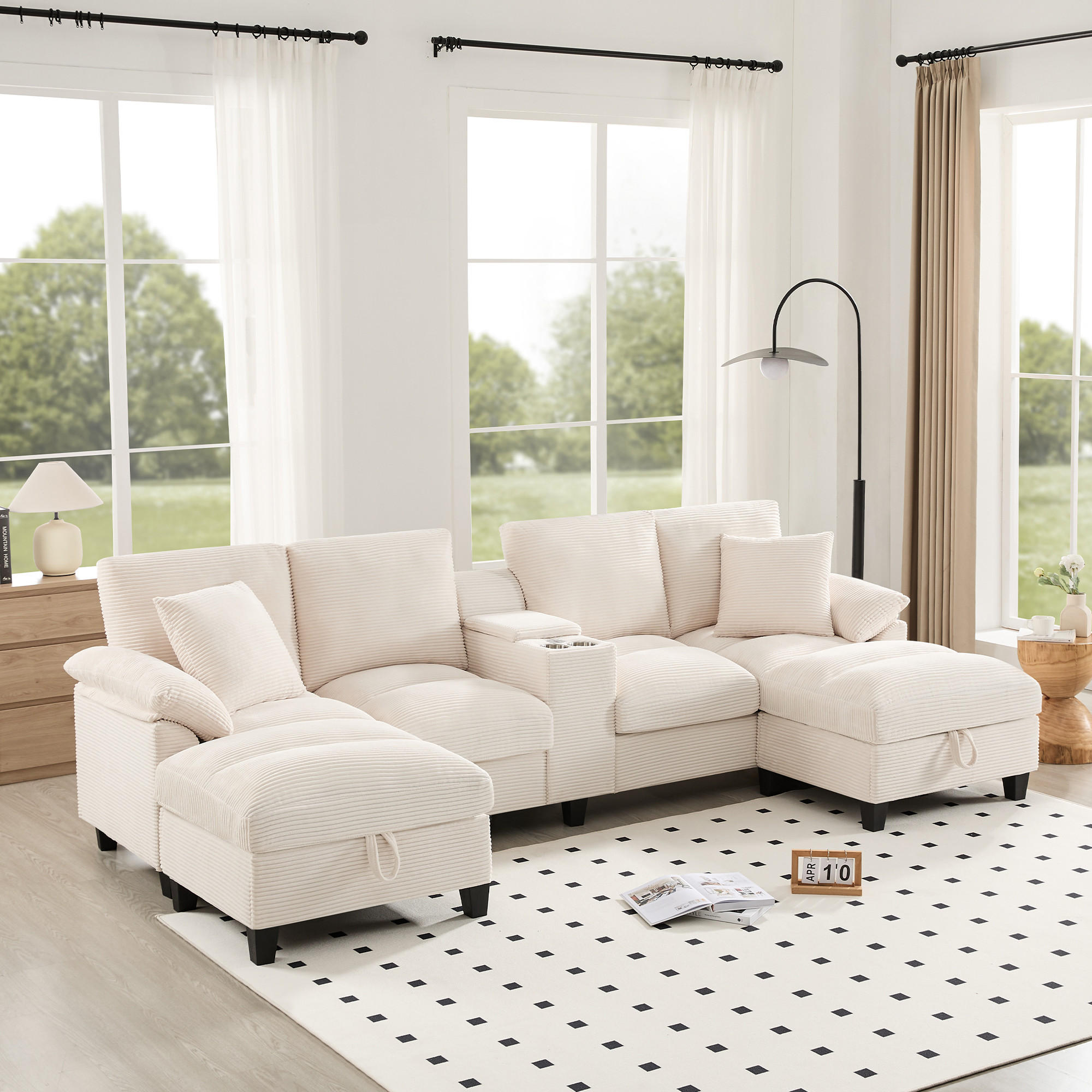 Thumbnail - Redom U-Form, Beige, Textil, 93x293x142 cm, Wohnzimmer, Sofas & Couches, Wohnlandschaften, Wohnlandschaften in U-Form