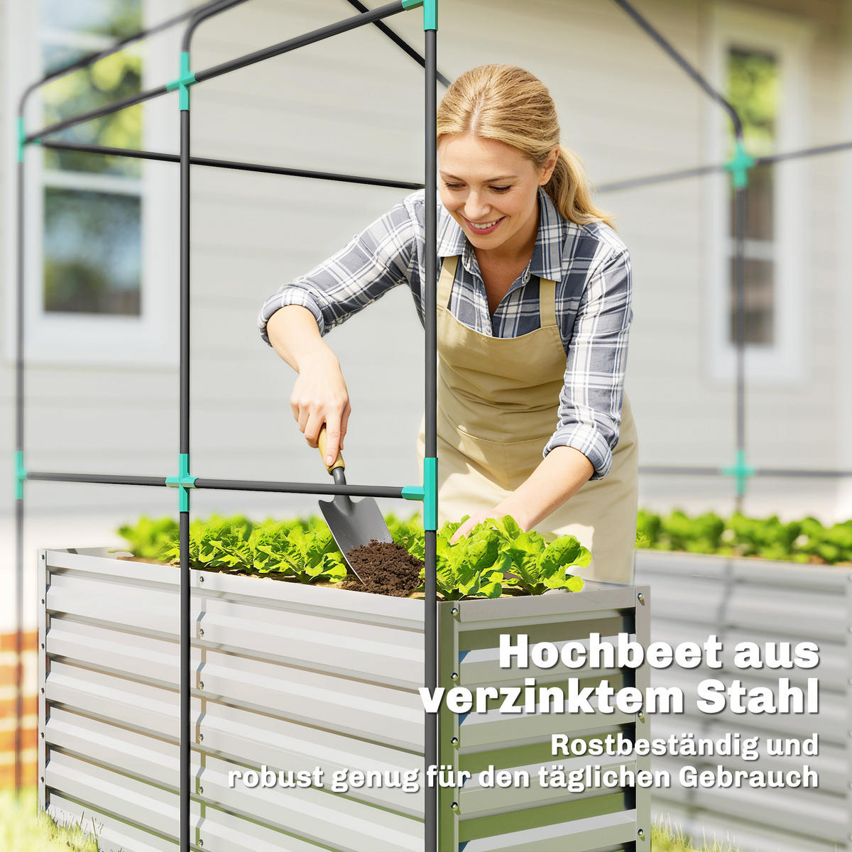 TOMATENGEWÄCHSHAUS Foliengewächshaus mit Hochbeet Rolltor Fenster Schrägdach - Weiß, Metall (141/190/141cm) - Outsunny