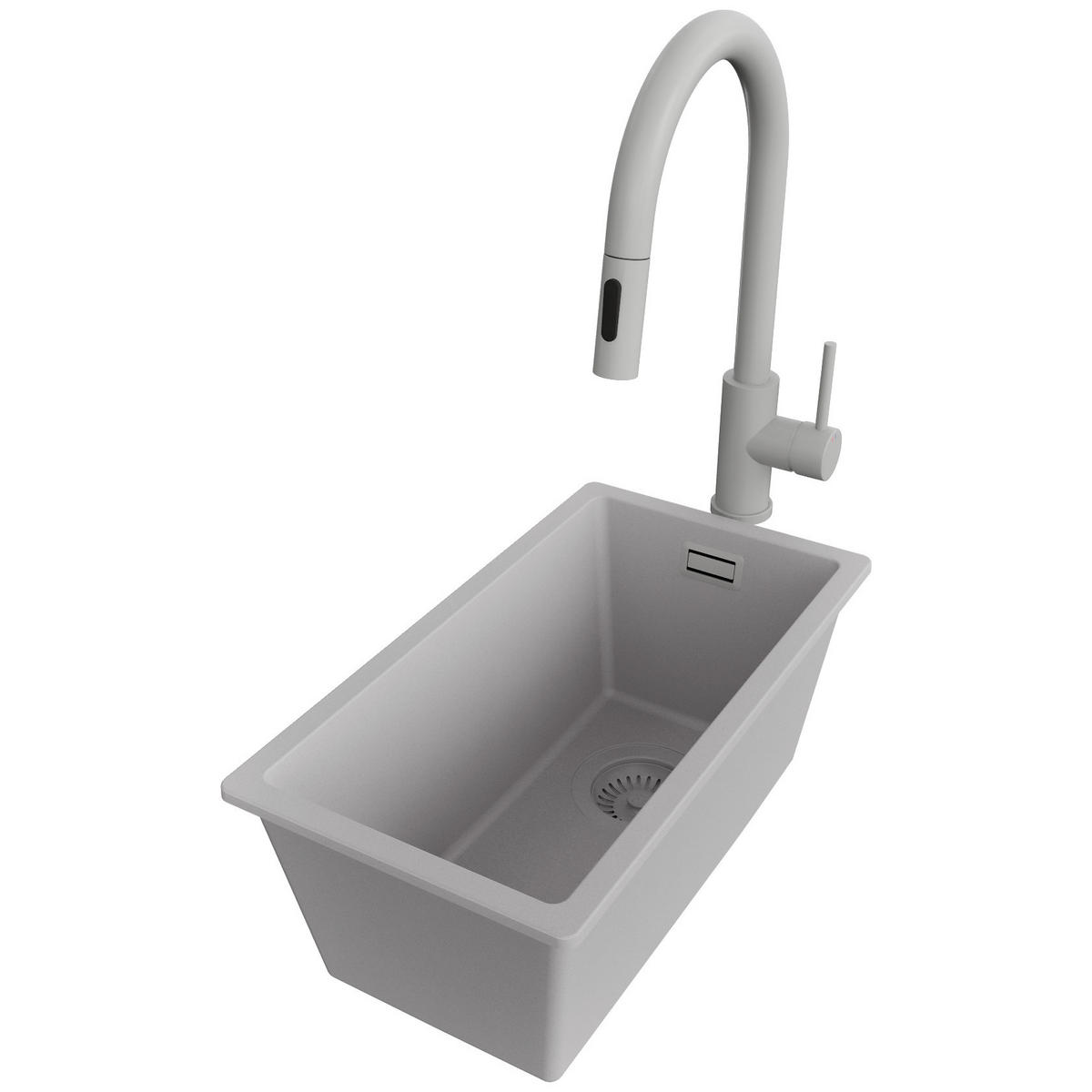 UNTERBAUSPÜLE GRANIT London, 2-er set Grau 26/47 cm 1 Becken + Küchenarmatur 40/20 cm + Ablauf-Set ab 30er Unterschrank - Grau, Kunststoff (26/20/47cm) - Primagran