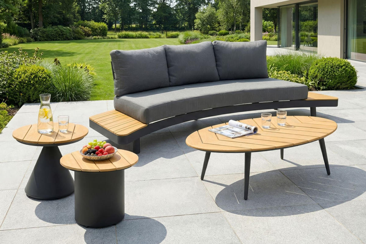 GARTENTISCH Madison Ø50x43 cm, Teakholz, Natur - Anthrazit/Naturfarben, Holz (50/50/43cm) - dasmöbelwerk