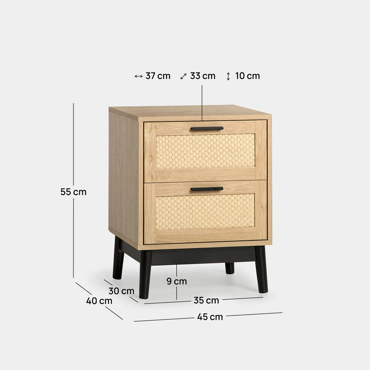NACHTTISCH 2 SCHUBLADEN Samoa Natürlich 45 cm x 56 cm - Naturfarben, Holzwerkstoff (45/56/40cm) - Klast Home