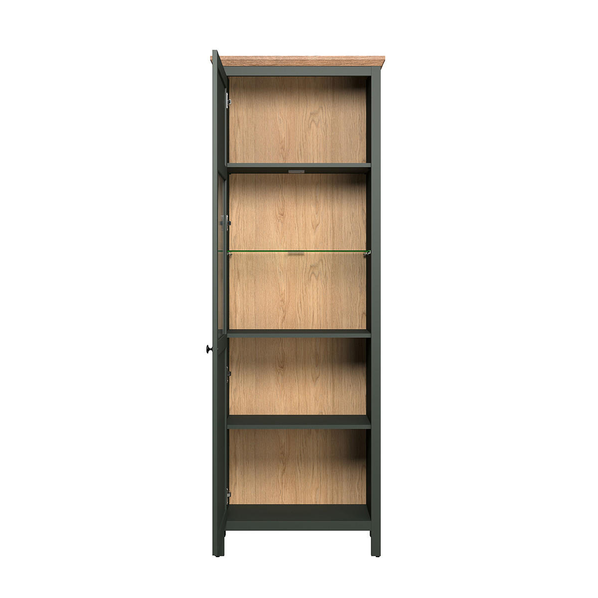 Vitrine mit LED-Beleuchtung und 1 Tür H198 cm - Stanton - Grün, Holzwerkstoff (69/69/198cm) - Trendteam