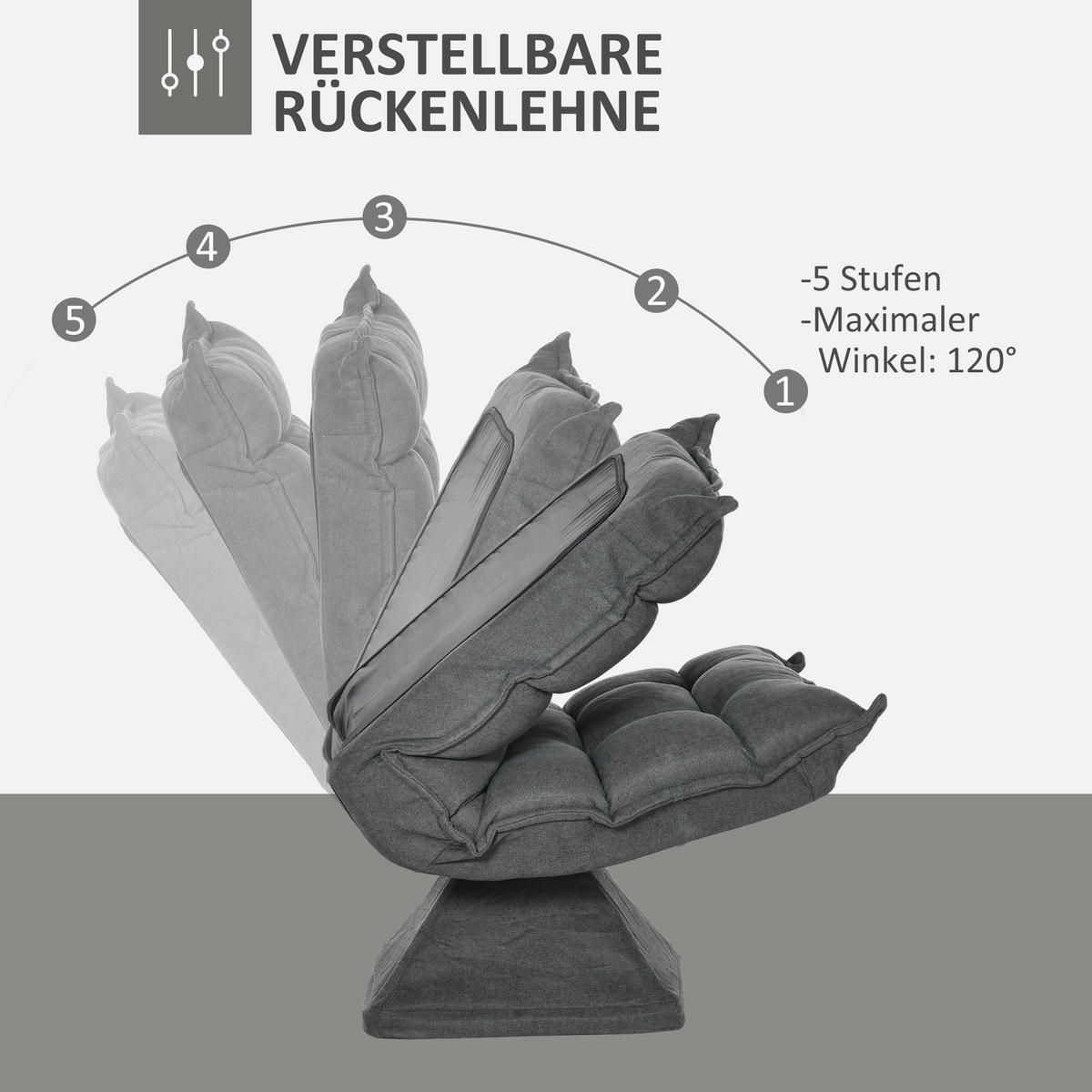BODENSTUHL, Stahl, Leinenimitat, Grau - Grau, Metall (70/95/62cm) - HOMCOM