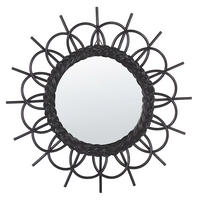 WANDSPIEGEL Rattan schwarz Sonnenform 60 cm Telakia - Schwarz, Naturmaterialien (60/60/3cm) - Beliani
