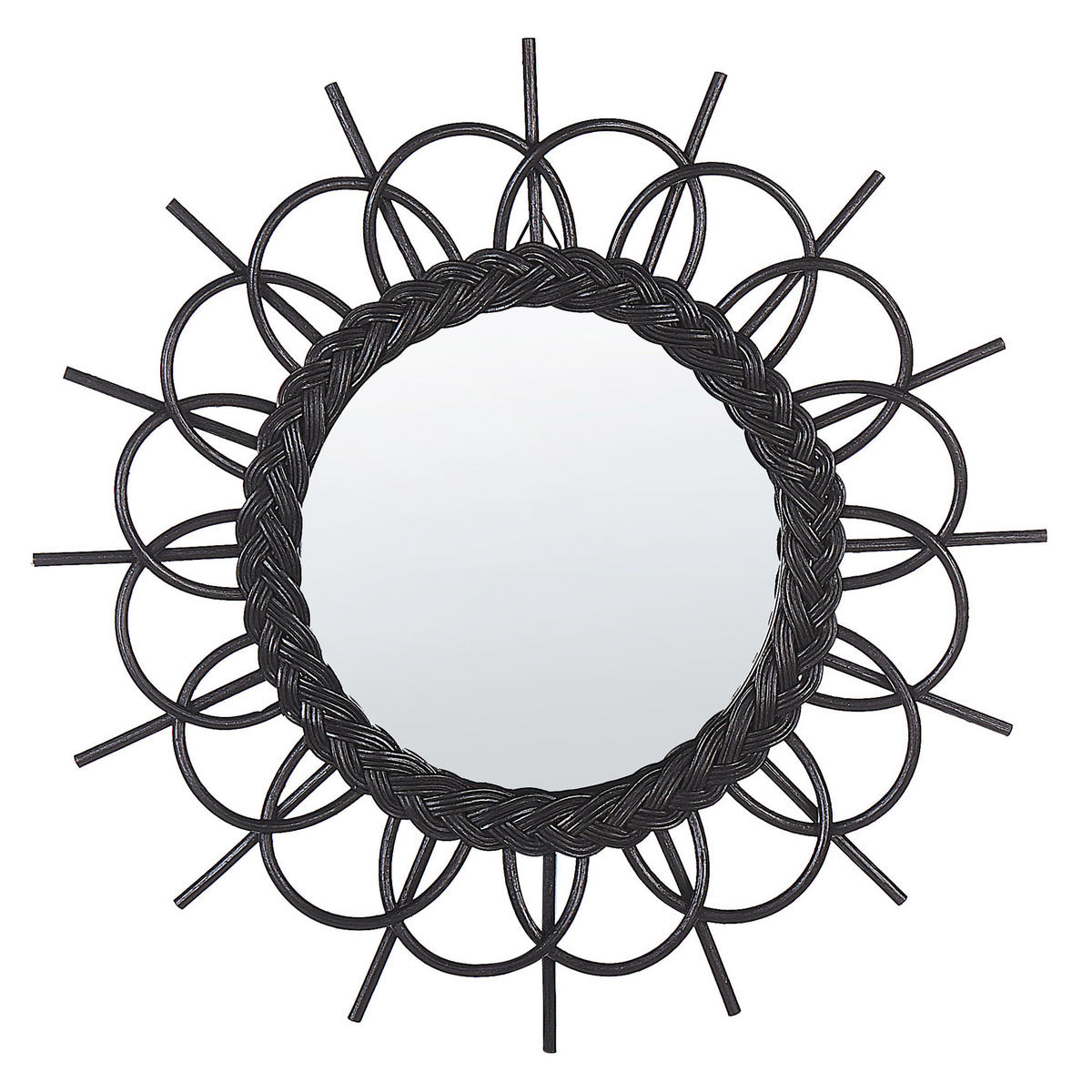 WANDSPIEGEL Rattan schwarz Sonnenform 60 cm Telakia - Schwarz, Naturmaterialien (60/60/3cm) - Beliani