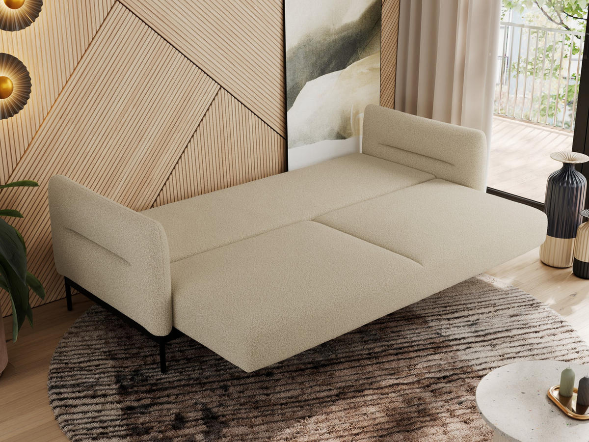 SOFA SALENTO Beige Boucle - Beige/Schwarz, Textil/Metall (221/82/101cm) - MKS