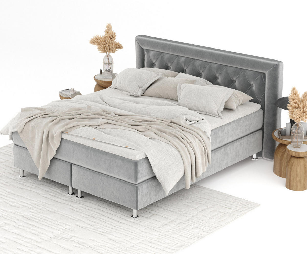 BOXSPRINGBETT Lavello Grau 200/200 cm mit Latex-Topper - Silberfarben/Grau, Holz/Holzwerkstoff (200/200cm) - Maison de Reve