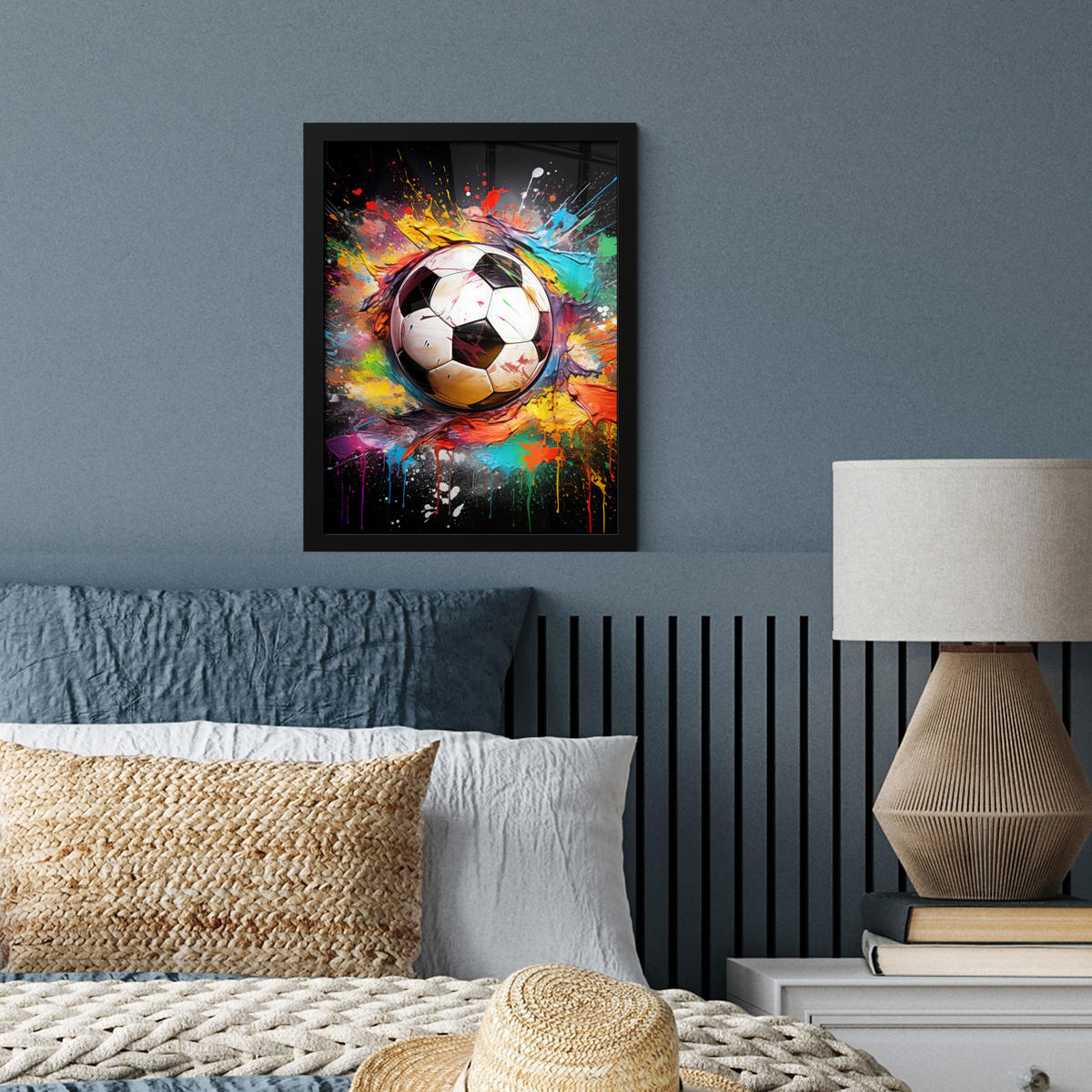 GERAHMTES BILD Fußball - Farbe - Farben - Schwarz - Weiß 30x40 cm - Weiß, Papier (30/40cm) - MuchoWow