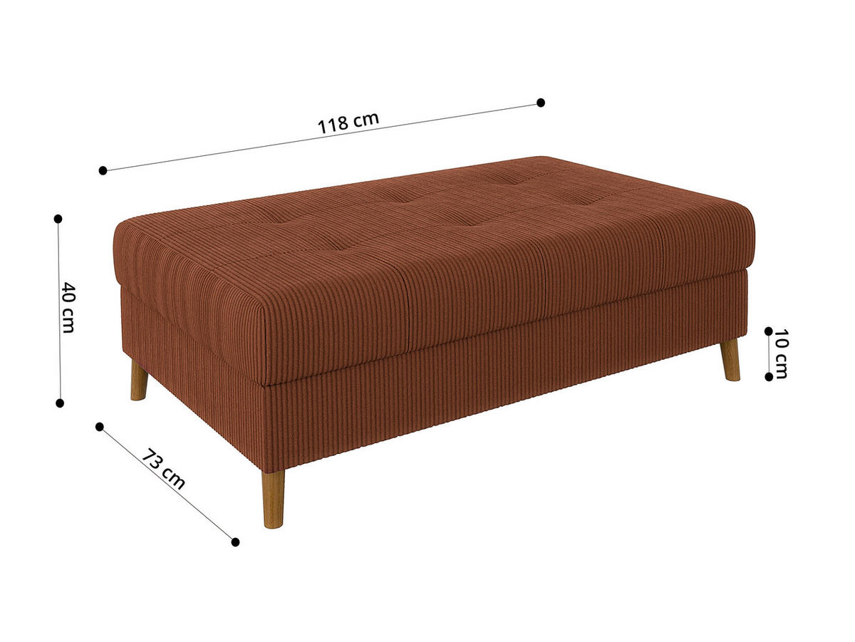 WOHNLANDSCHAFT inkl. Hocker Alma Terrakotta Cord - Terra cotta/Braun, Holz/Textil (310/81/161cm) - S-Style Möbel