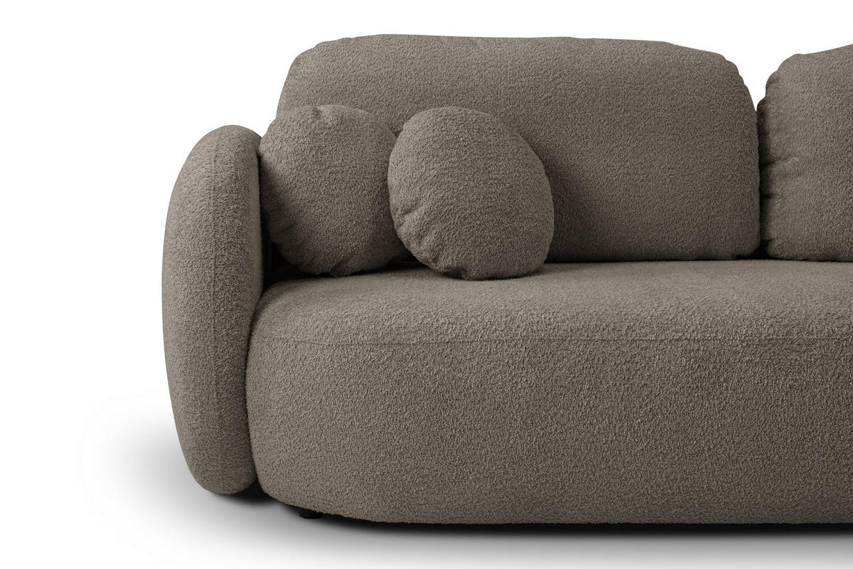 BETTSOFA AMICO Beige Bucle-Stoff mit Schlaffunktion - Beige, Holz (238/86.5/101cm) - MASSENO