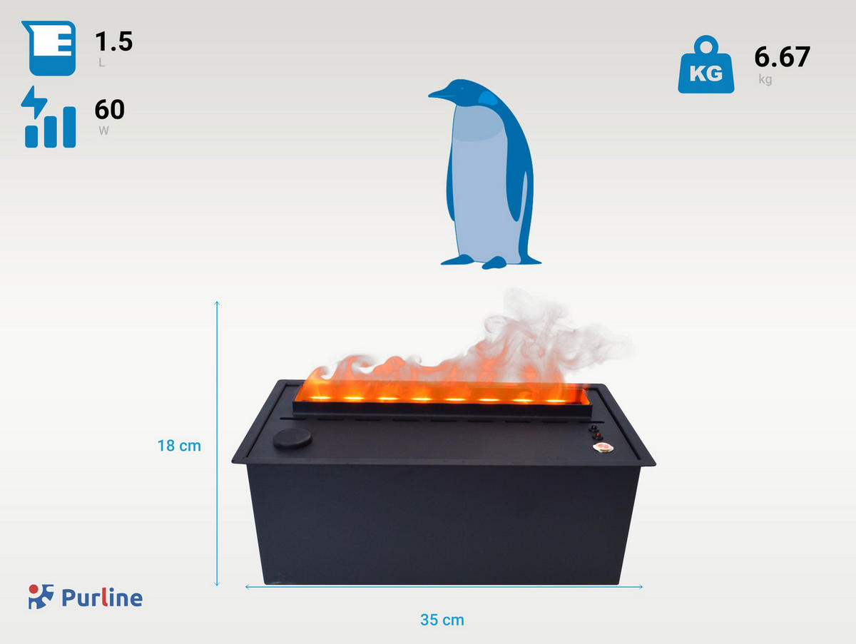 WASSERKAMIN zur Dekoration Schwarz Tischmodell inklusive 1.5 L Tank - Schwarz, Metall (35/18/15cm) - Purline