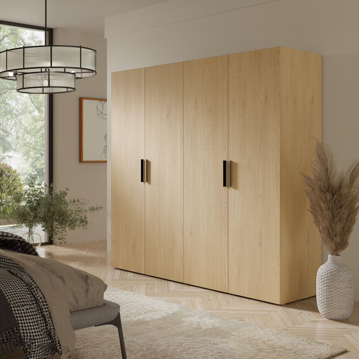 DREHTÜRENSCHRANK Napoli 4D 200 Eiche Cremona (schwarzer oder goldener Griff) - Eichefarben/Silberfarben, Holzwerkstoff/Kunststoff (200/35/60cm) - mzm24