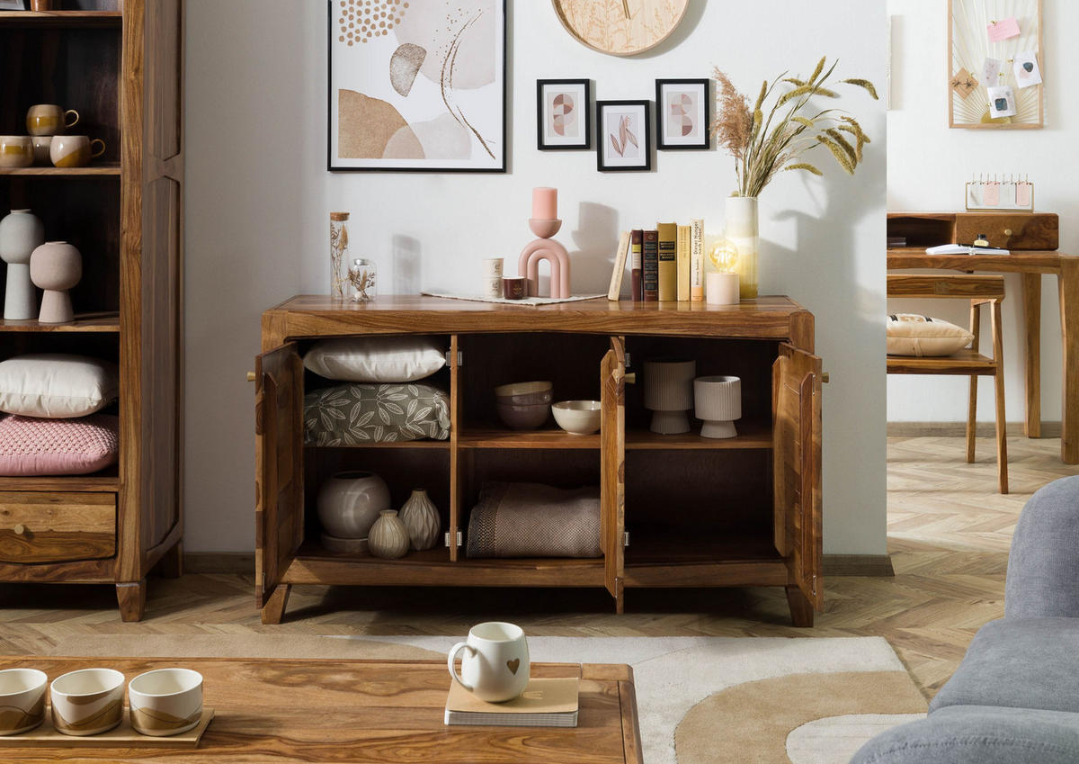 SIDEBOARD Sheesham 140x45x80 braun lackiert ANCONA #121 - Braun, Holz (140/80/45cm) - Massivmoebel24