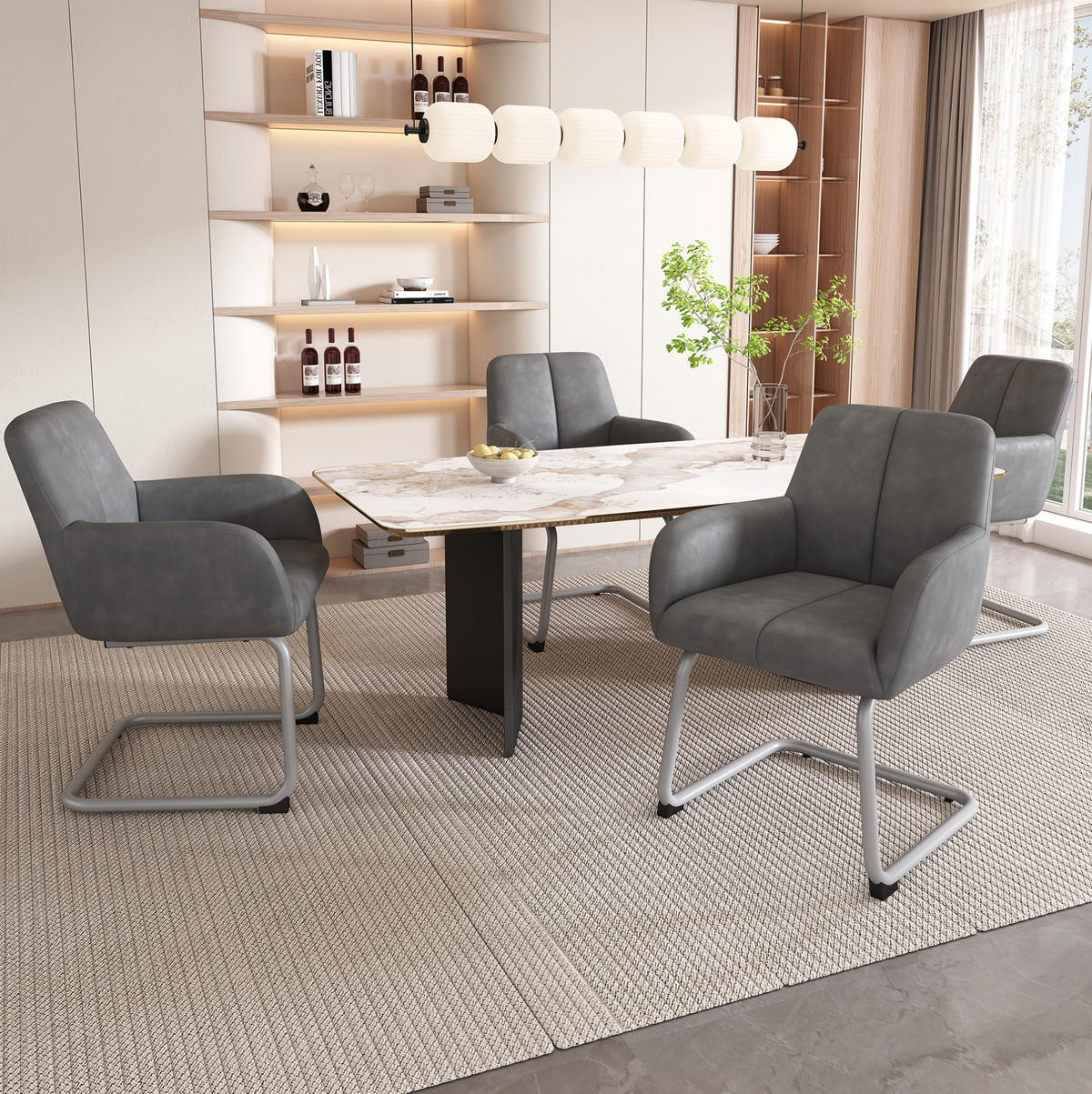 ESSZIMMERSTUHL mit Armlehnen Leder Gray 6er-Set - Grau, Metall (45/86/51.2cm) - Meubliv