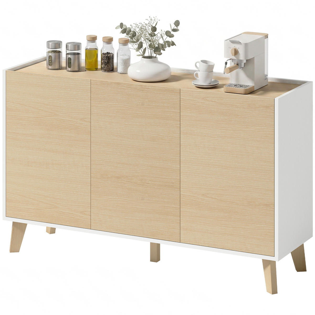 SIDEBOARD Holzfarben und Weiß, 3 Türen, 120/35/73,5 cm - Weiß, Holz (120/73.5/35cm) - PANGIVO