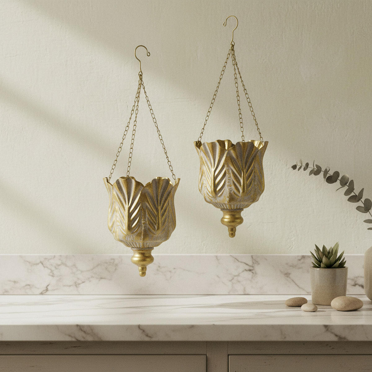 BLUMENTOPF Marina 2er Set Gold 23/23/32 cm Metall - Goldfarben, Metall (23/32/23cm) - Mondex