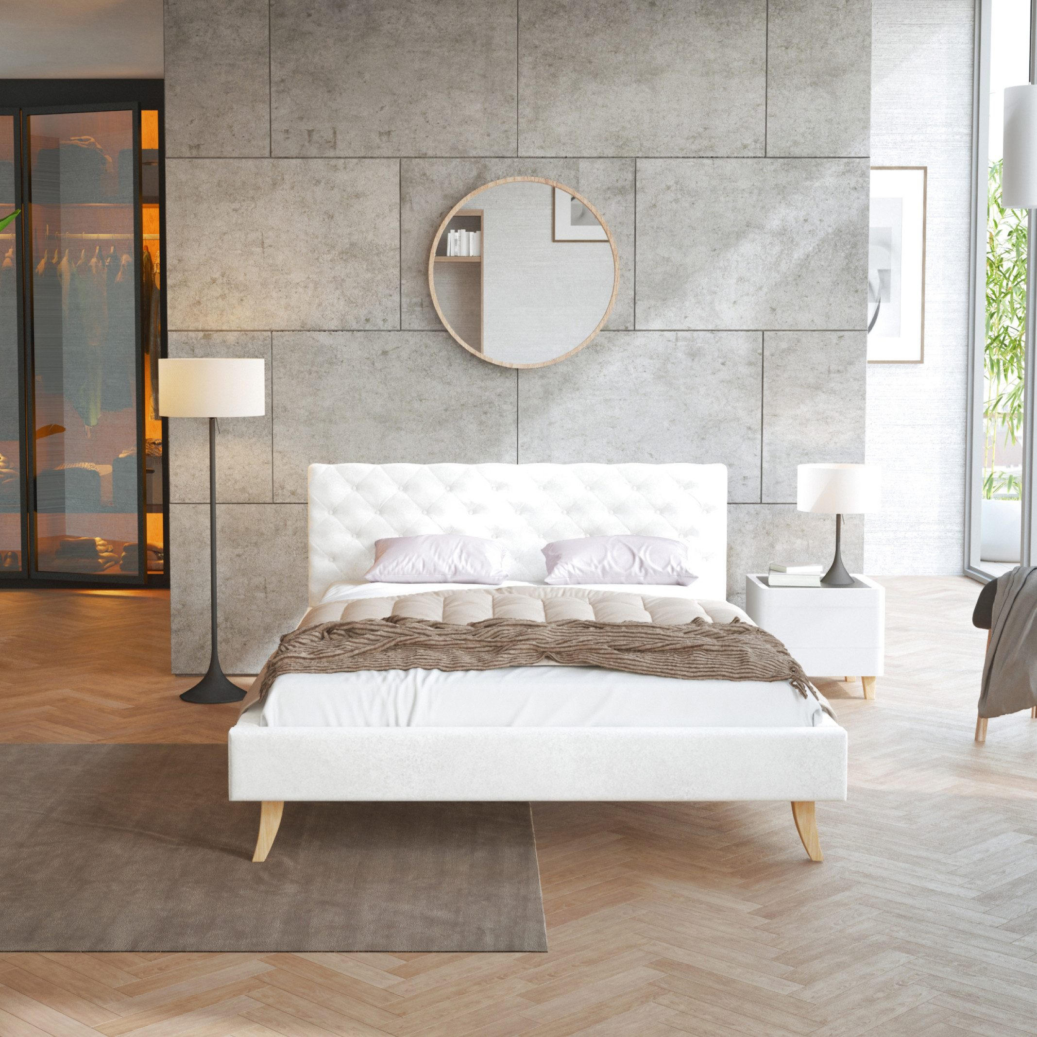 POLSTERBETT ZUZA weiß - Birkefarben/Beige, Holz/Holzwerkstoff (120/200cm) - FDM