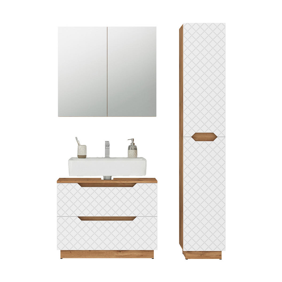 KOUPELNOVÝ NÁBYTEK Lotta Dub/bílá se strukturou dlaždic - bílá/barva dubu, kompozitní dřevo (79.6/62.5/32cm) - Vicco