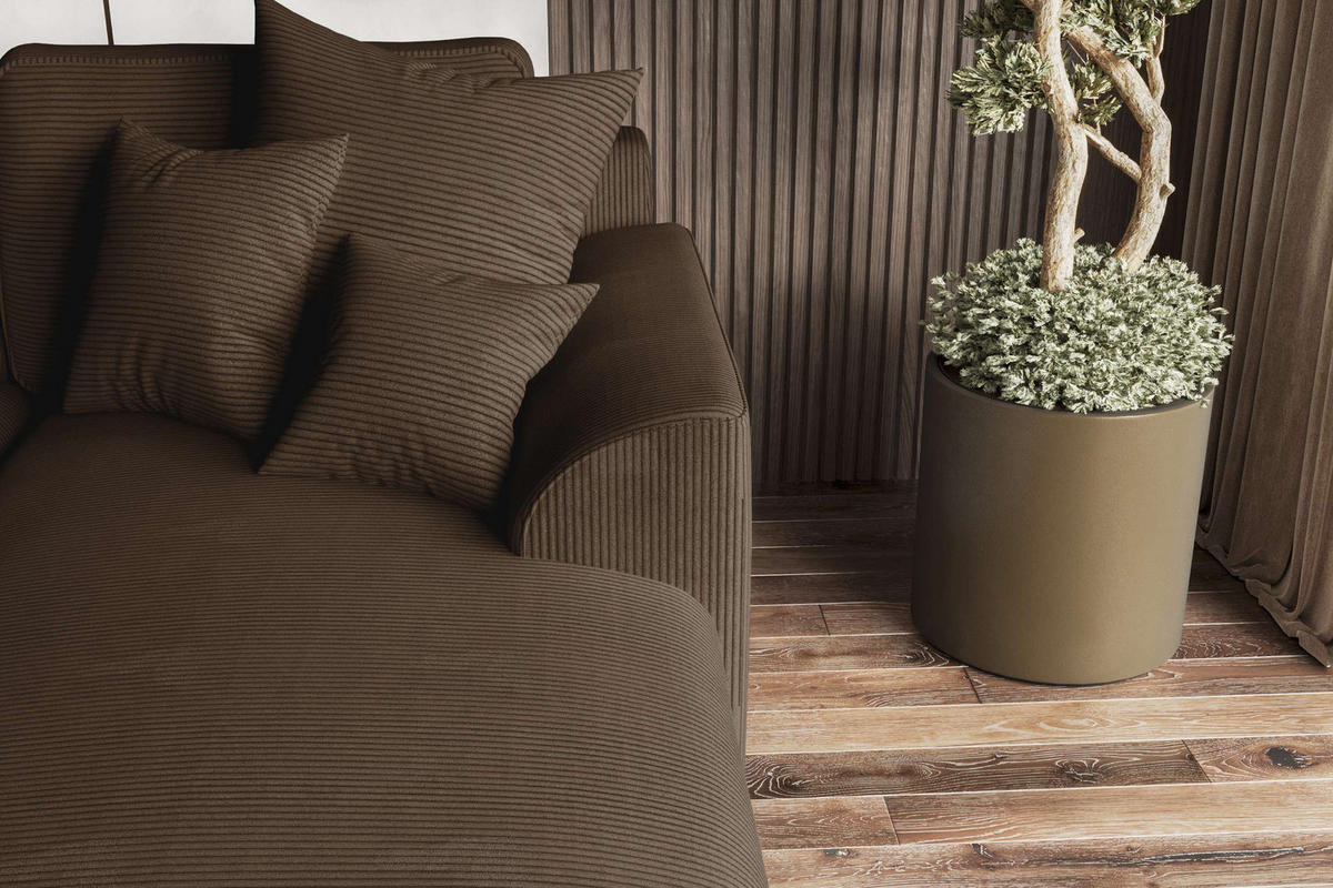 ECKSOFA GUSTO Cordstoff Braun Rechts inkl. Schlaffunktion - Chromfarben/Braun, Kunststoff/Textil (295/194cm) - 99rooms