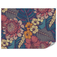 FOTOTAPETE für Schlafzimmer Retro Bunte Blätter Blumen Pflanzen 200x140 - Türkis/Blau, Papier (200/140cm) - Muralo