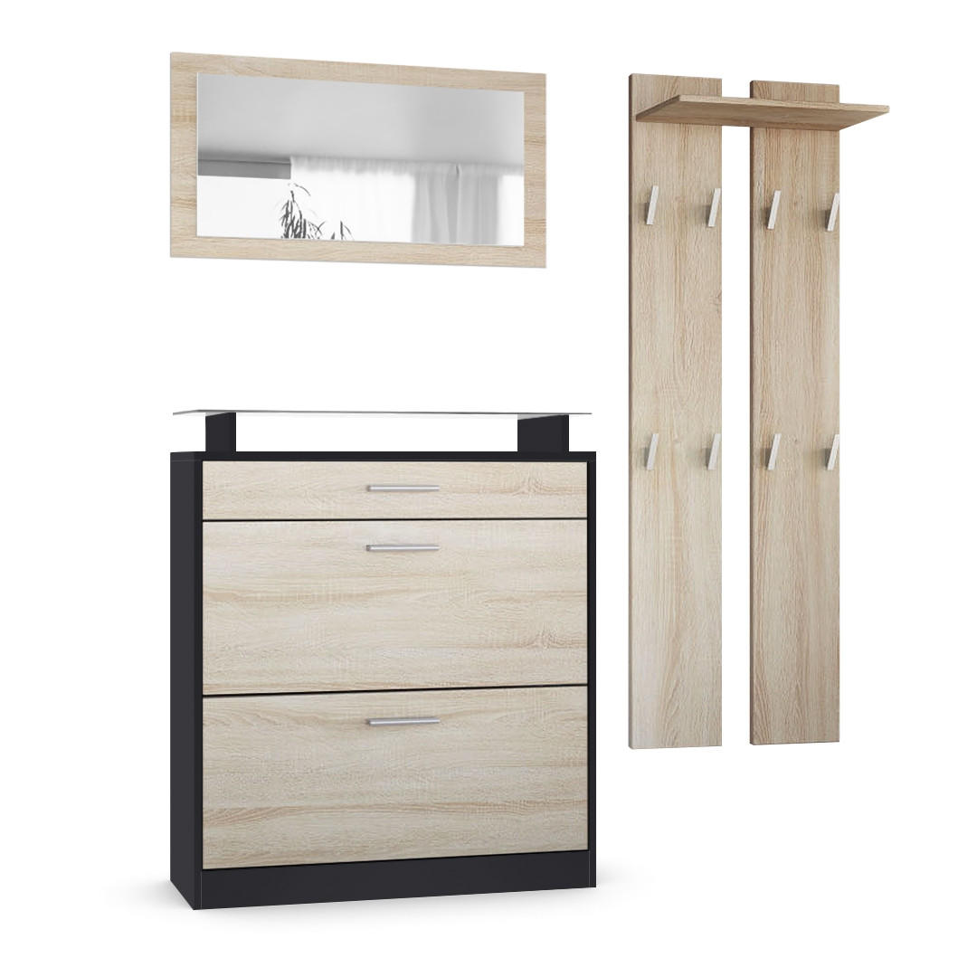 GARDEROBE Loret Front in Eiche sägerau - Eiche San Remo, Holzwerkstoff (180/200/23cm) - Vladon