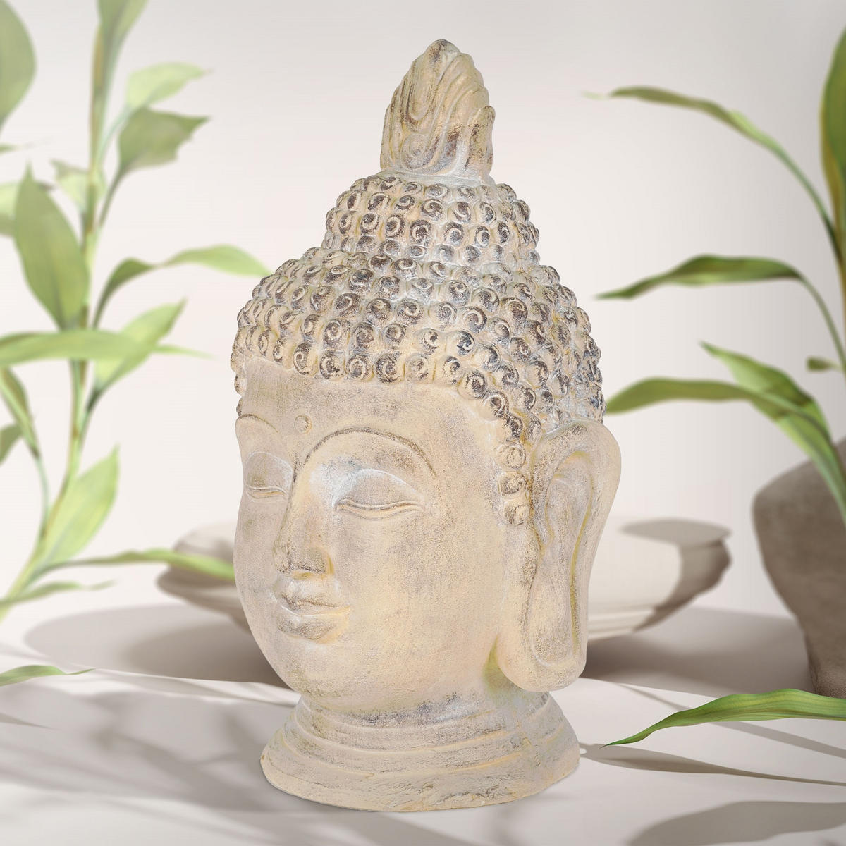 SOCHA HLAVY BUDDHY 78 cm béžová/šedá z polyresinu - béžová, plast (39/78/45cm) - ECD-Germany