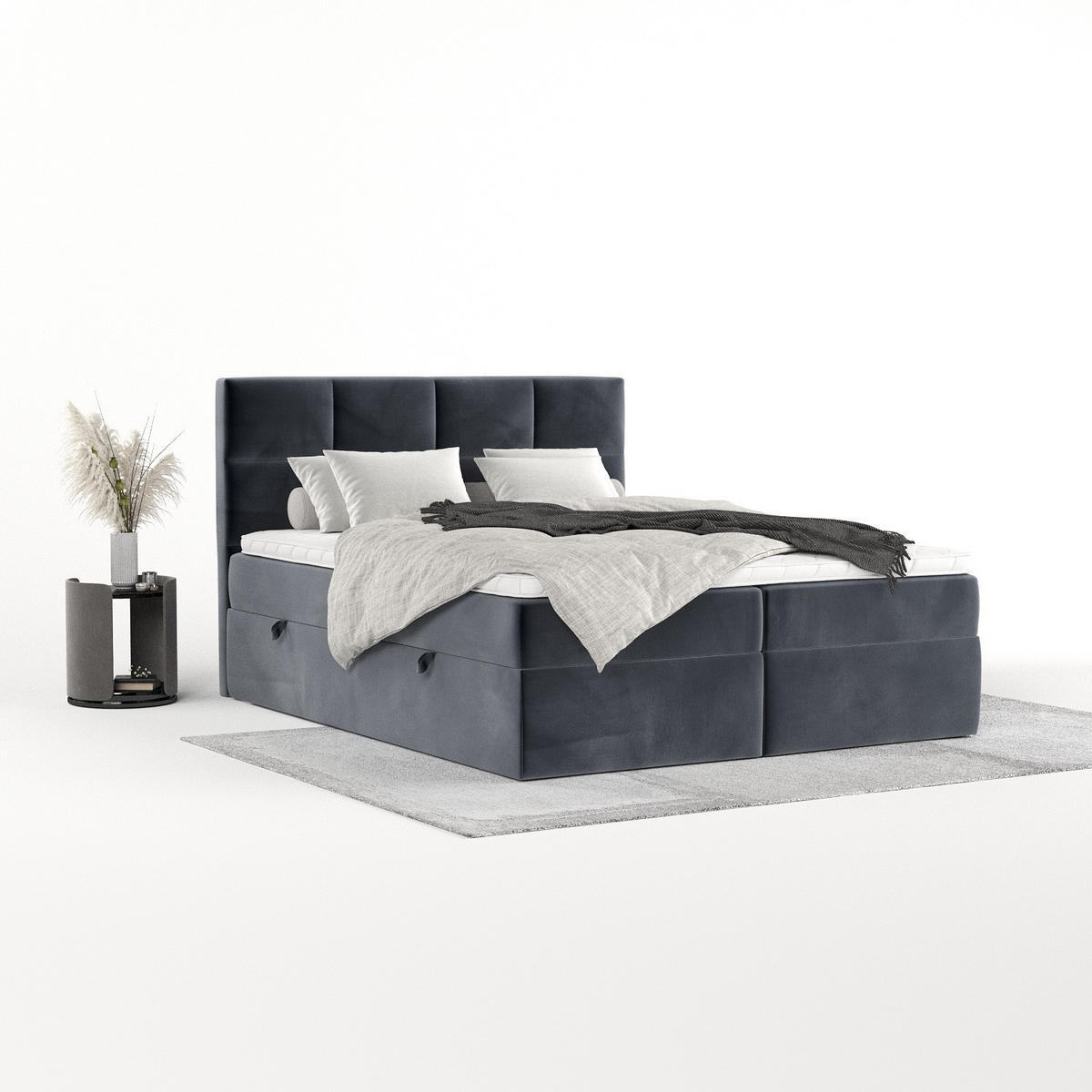 BOXBETT Oris 140/200 cm Dunkelgrau im Kronos Stoff - Dunkelgrau/Schwarz, Holz/Holzwerkstoff (140/200cm) - AltaBeds