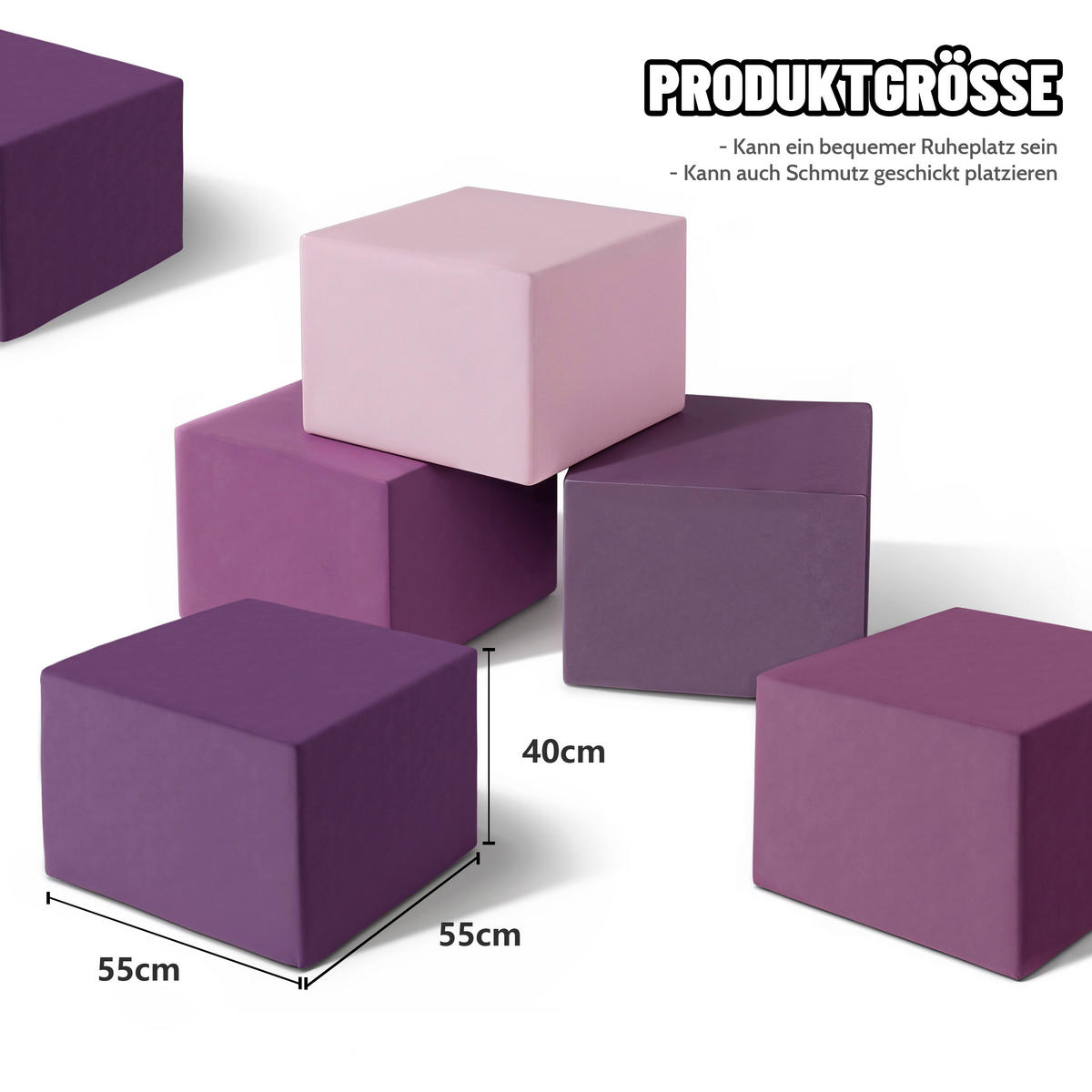 HOCKER Cord Rechteck Lila 3er-set - Lila, Textil (55/40/55cm) - Vercart