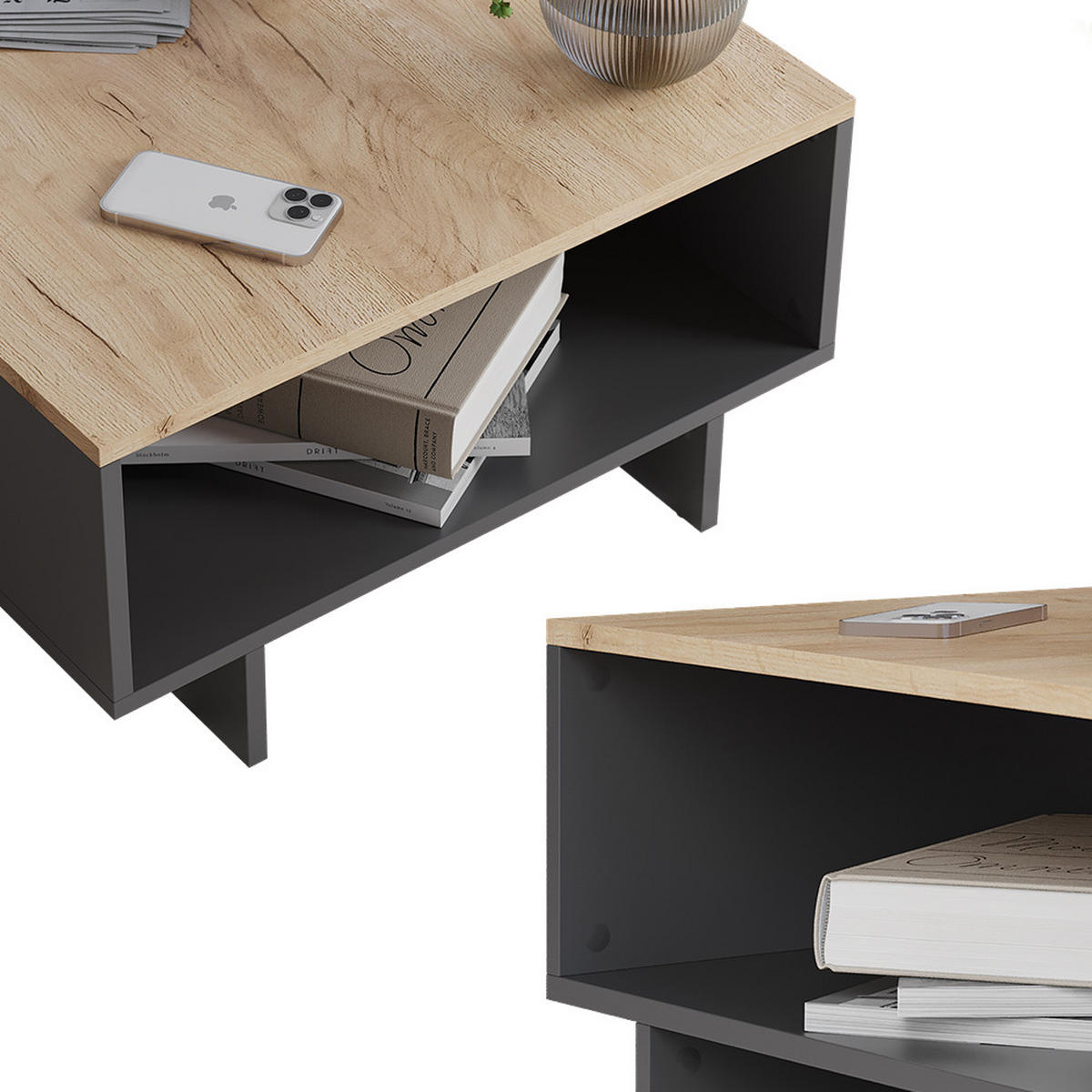 COUCHTISCH Luka Anthrazit/Goldkraft Eiche 60 x 60 cm - Honigeiche/Anthrazit, Holzwerkstoff (60/60/32.3cm) - Vicco