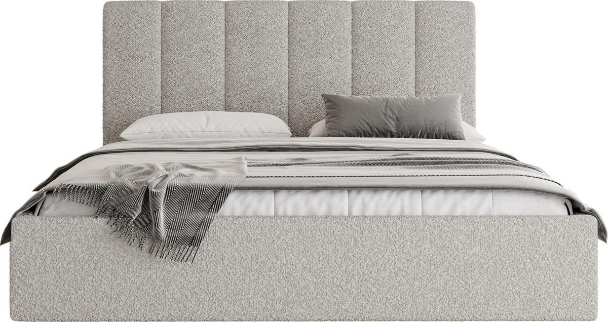 POLSTERBETT Amira Slim mit Bettkasten, Grau Boucle 140x200 cm - Birkefarben/Hellgrau, Holz/Holzwerkstoff (140/200cm) - WFL GROUP