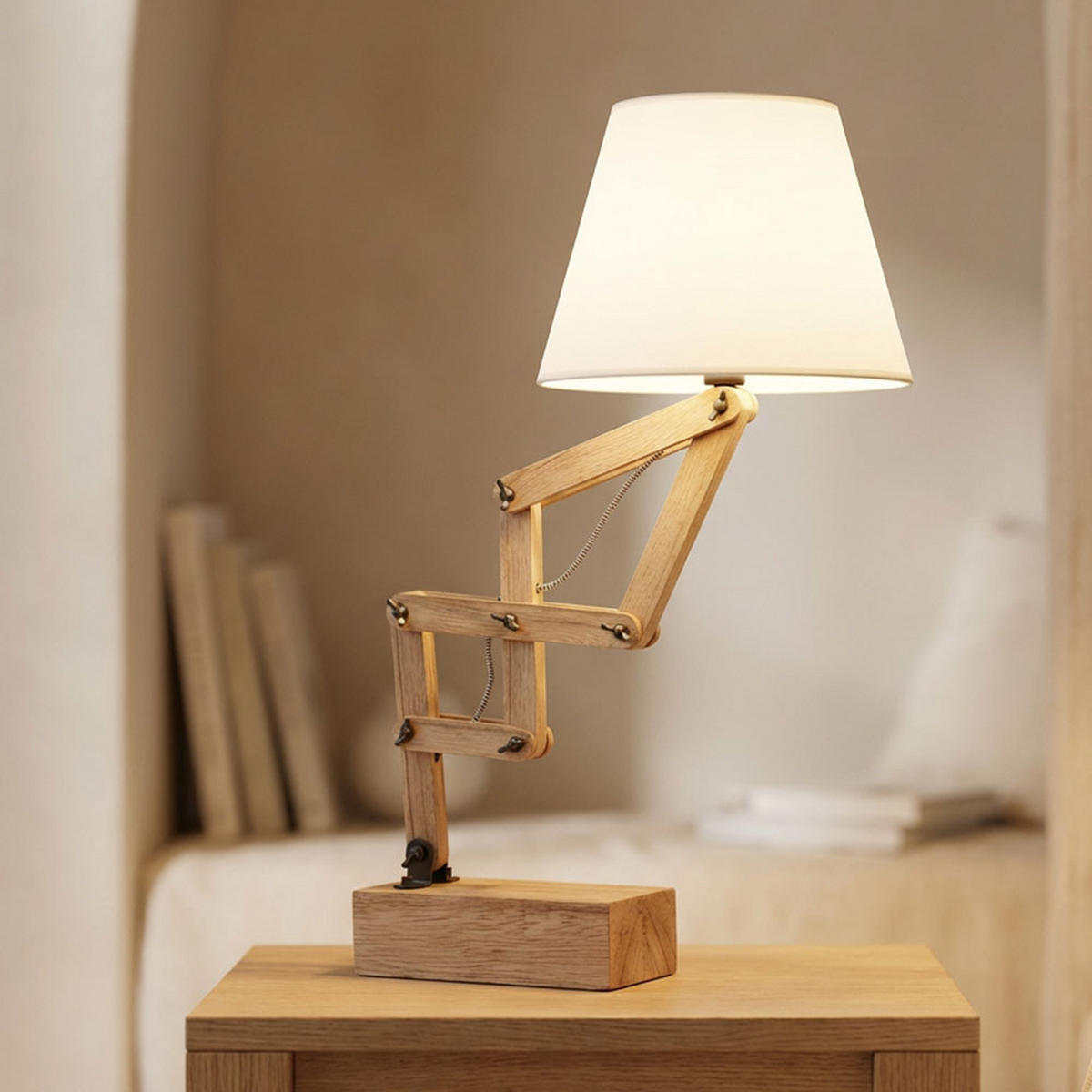 TISCHLEUCHTE Holz Braun Weiß - Braun, Holz (25/25/83cm)