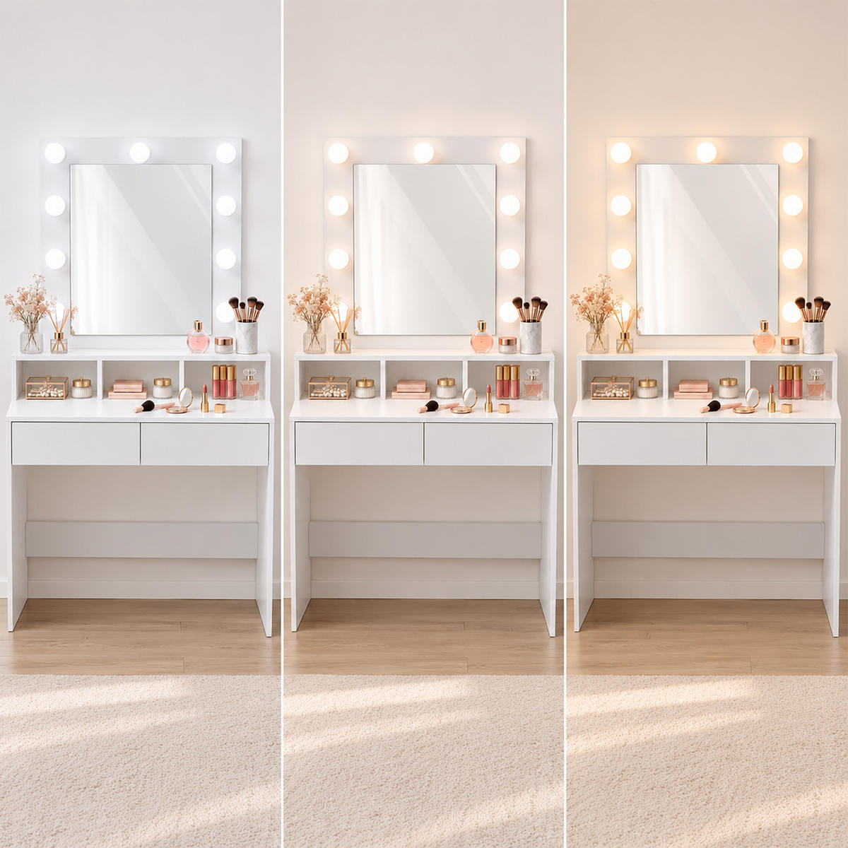 SMINKBORD Vitt med spegel - Vit, Glas/Träbaserade material (80/140/40cm) - Relaxdays
