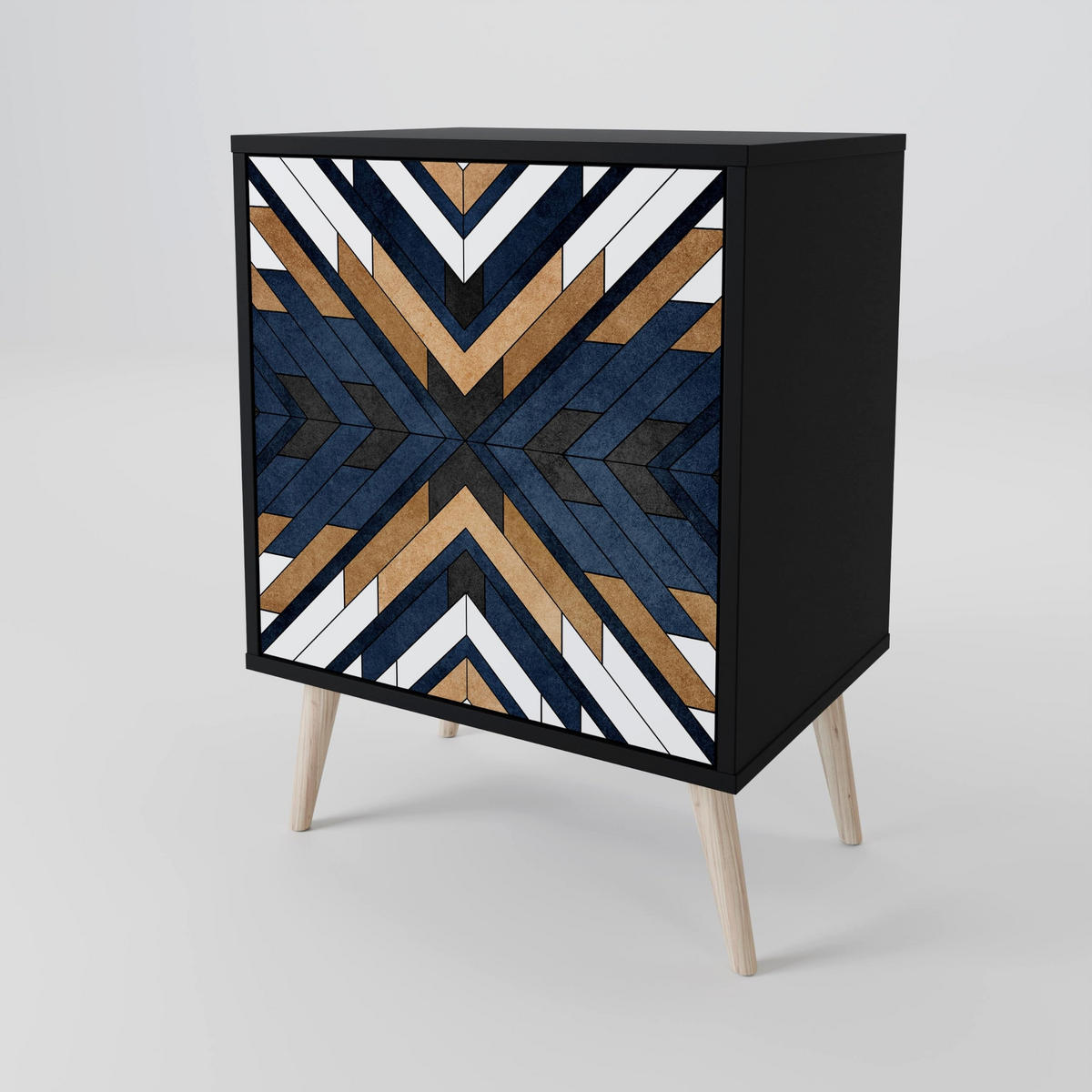 SIDEBOARD ARTFUL GEOMETRY, Schwarz, 57,5x42x67,5 cm, Schwarze Metall-Rahmenfüße - Multicolor/Schwarz, Holzwerkstoff/Metall (57.5/67.5/42cm) - SpaceRebels