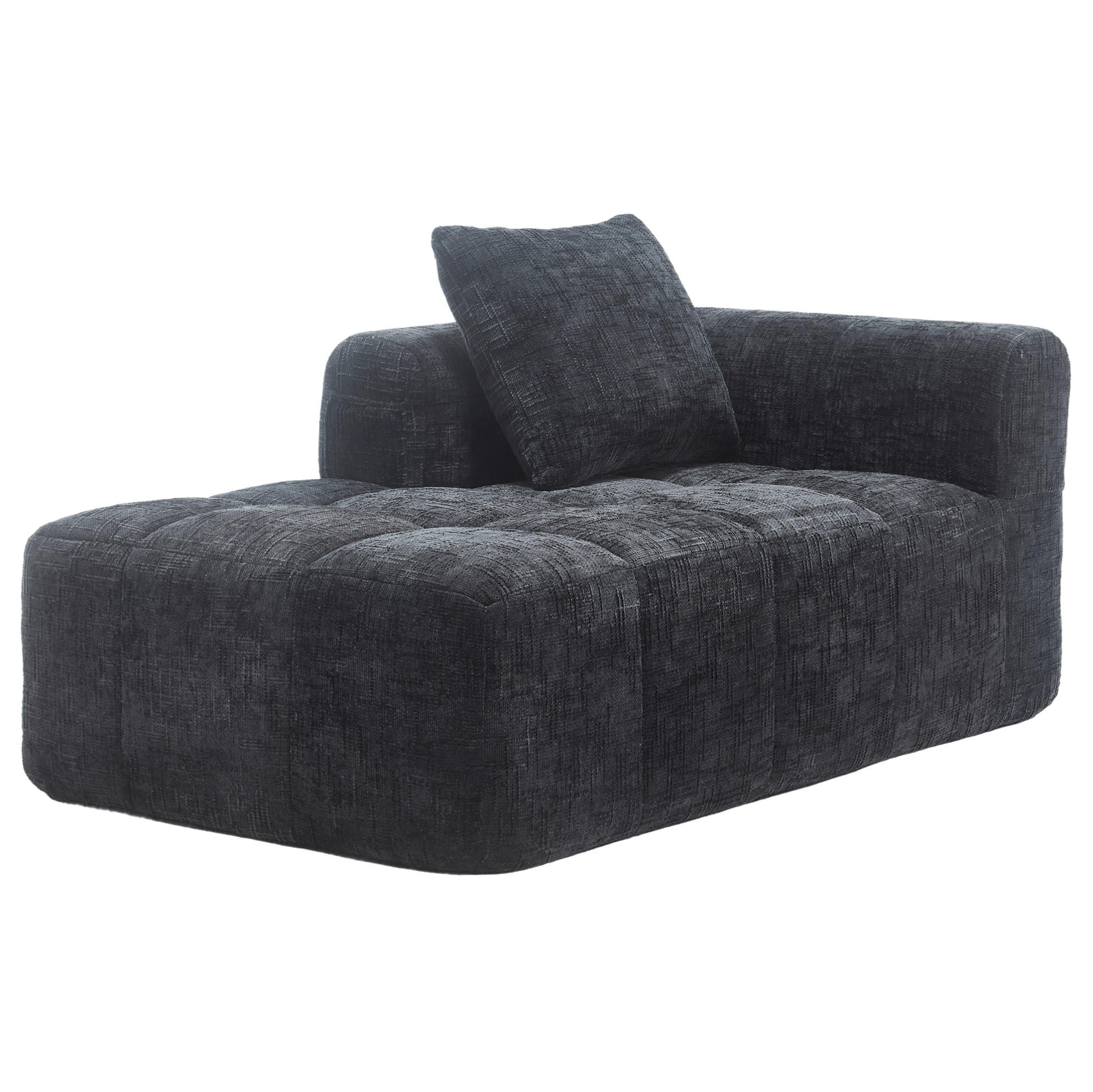 SOFA od ženilije, 158/90/60 cm crna, s ležaljkom i bočnim džepovima - crna, tekstil (60/158/90cm) - BEAOK