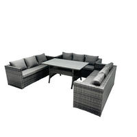 GARTENMÖBEL SET mit Esstisch Polyrattan 9-Sitzer - Dunkelgrau/Grau, Glas/Kunststoff - Fimous
