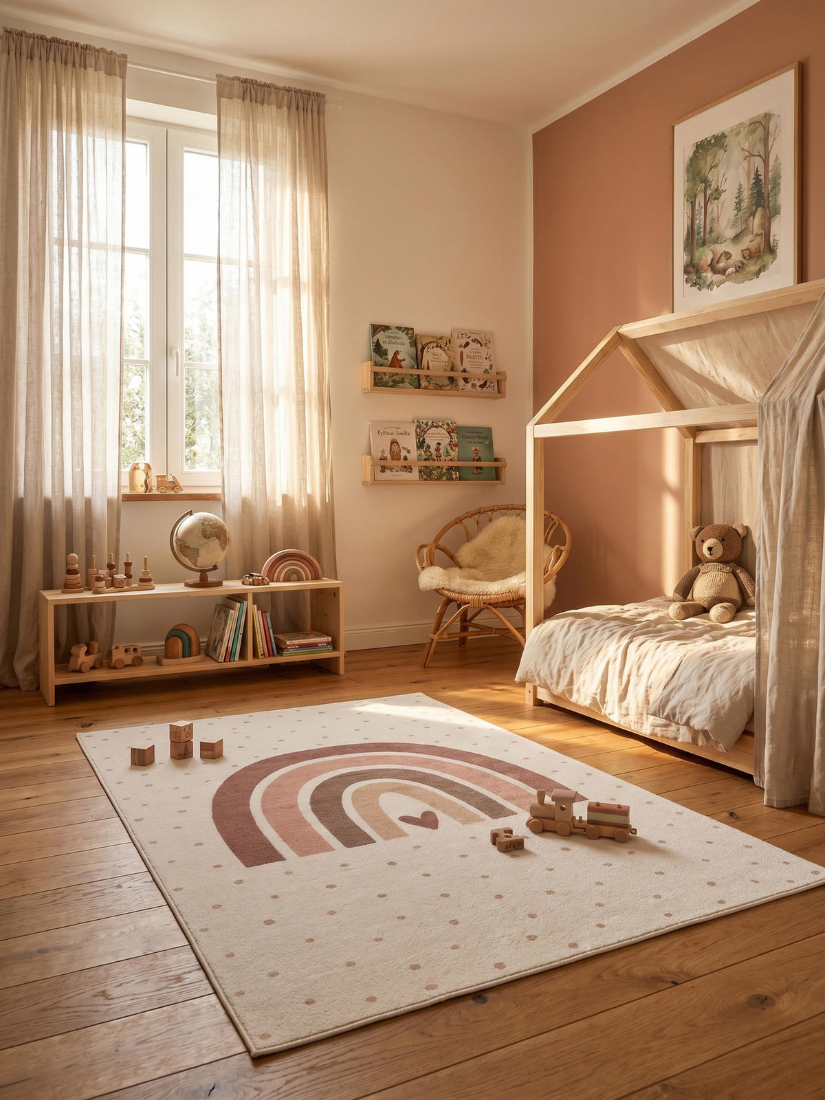 SPIELTEPPICH Waschbar TINO in Creme, mit Regenbogen- und Herz-Motiv, 160 x 230 cm - Beige, Textil (230/160cm) - KADIMA DESIGN