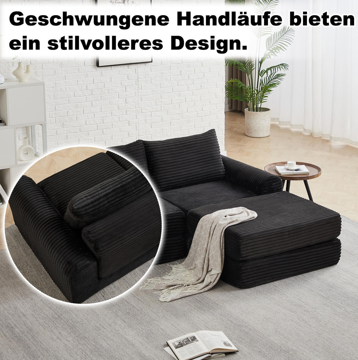 SCHLAFSOFA in Schwarz – modular, mit umstellbarer Fußstütze - Schwarz, Textil (243/53/194cm) - BEAOK