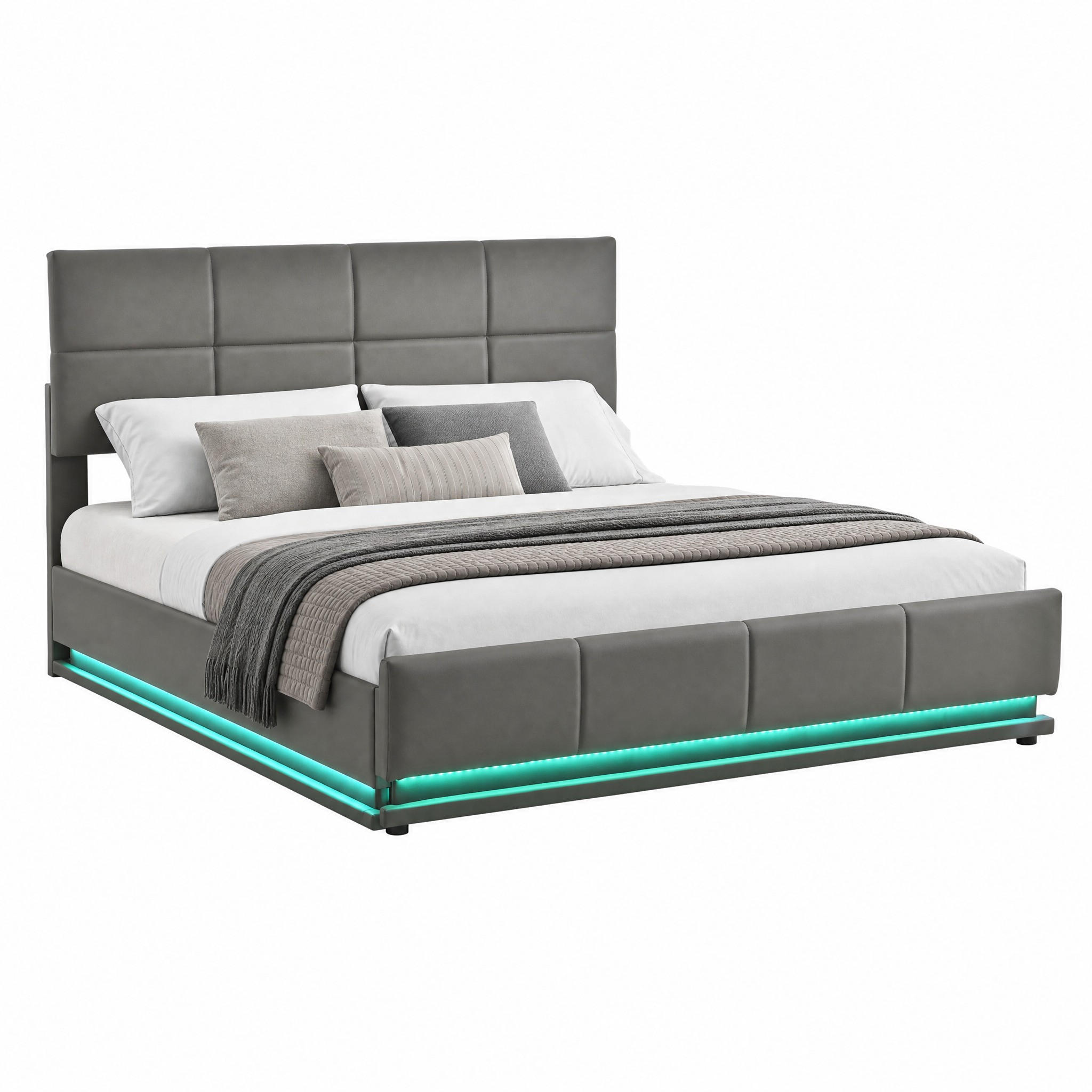 POLSTERBETT mit LED und Bettkasten 160x200 cm Kunstleder Grau - Grau, Metall (160/200cm) - Meubliv