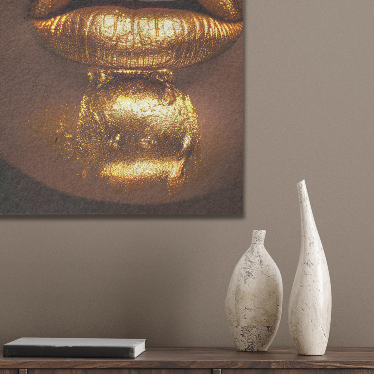 AKUSTIKBILD Frau - Gold - Luxus - Porträt Wandbilder 60x60 cm - Goldfarben, Kunststoff (60/60/0.9cm) - MuchoWow