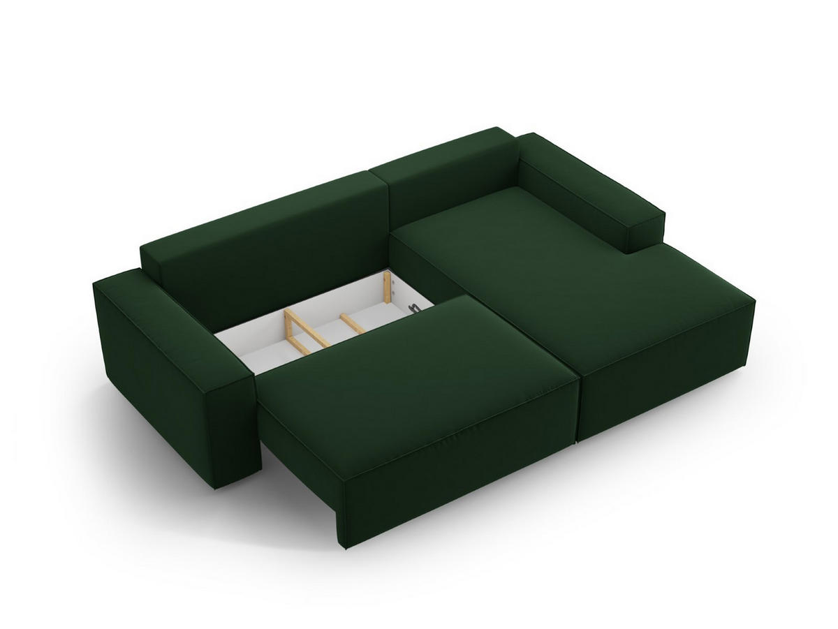 ECKSOFA ausklappbar rechts mit Container Jodie aus Samt flaschengrün 3 Sitzplätze - Dunkelgrün, Textil (151/246cm) - Micadoni