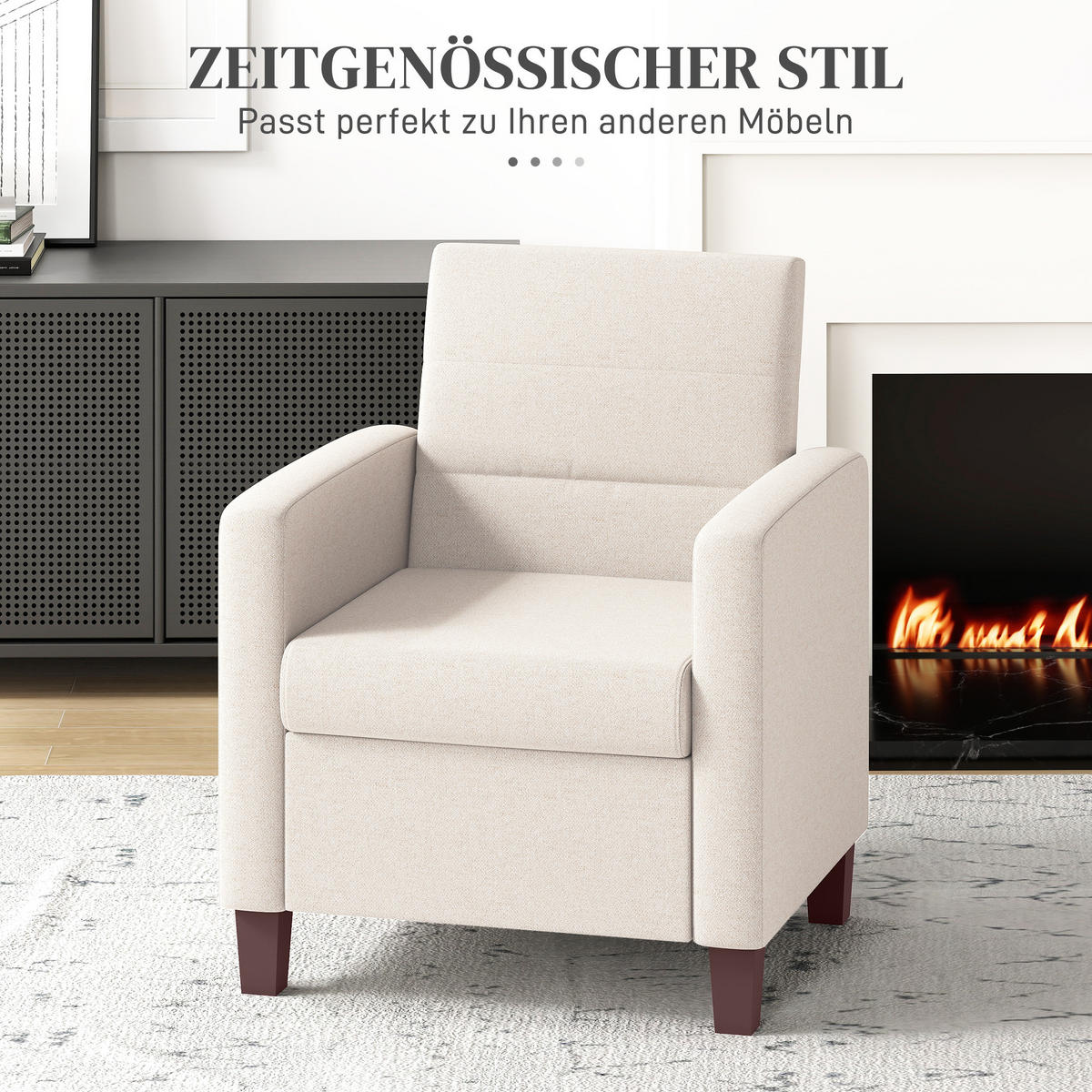 SESSEL Loungesessel mit Armlehnen, Polstersessel mit Leinenoptik für Wohnzimmer - Weiß, Kunststoff (71/87/78cm) - HOMCOM