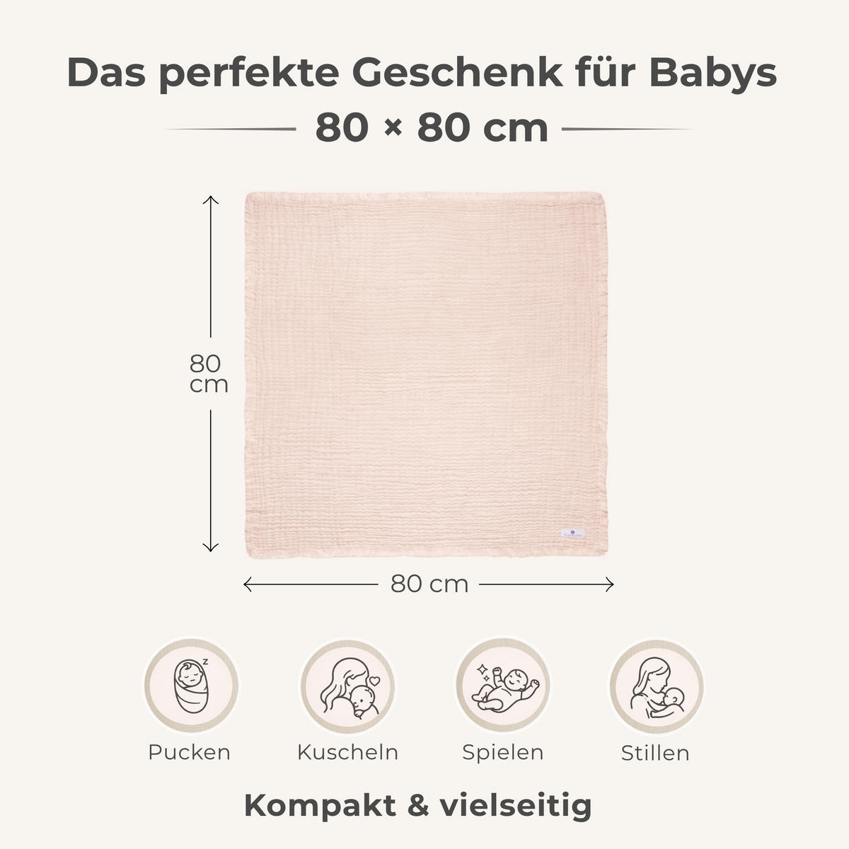MUSSELINDECKE Babydecke Stilltuch Einschlagdecke Säuglingsdecke Babygeschenk ab Geburt - Naturfarben, Textil (80/80cm) - nordic coast company