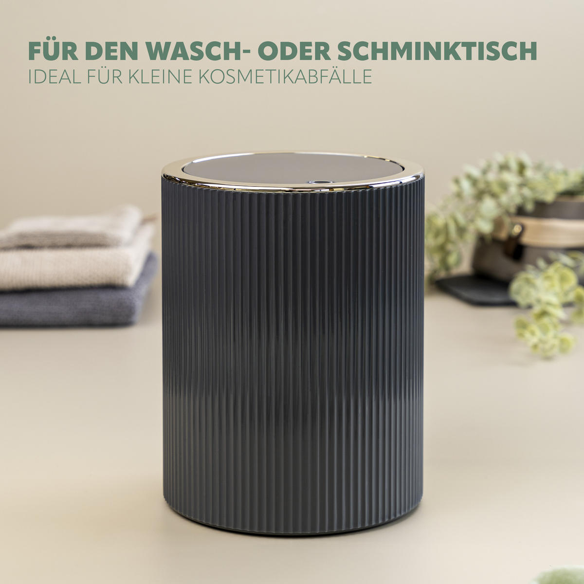 KOSMETIKEIMER 5,5 Liter, GAVELLO grau, Kunststoff - Grau, Kunststoff (19/24.5/19cm) - bremermann